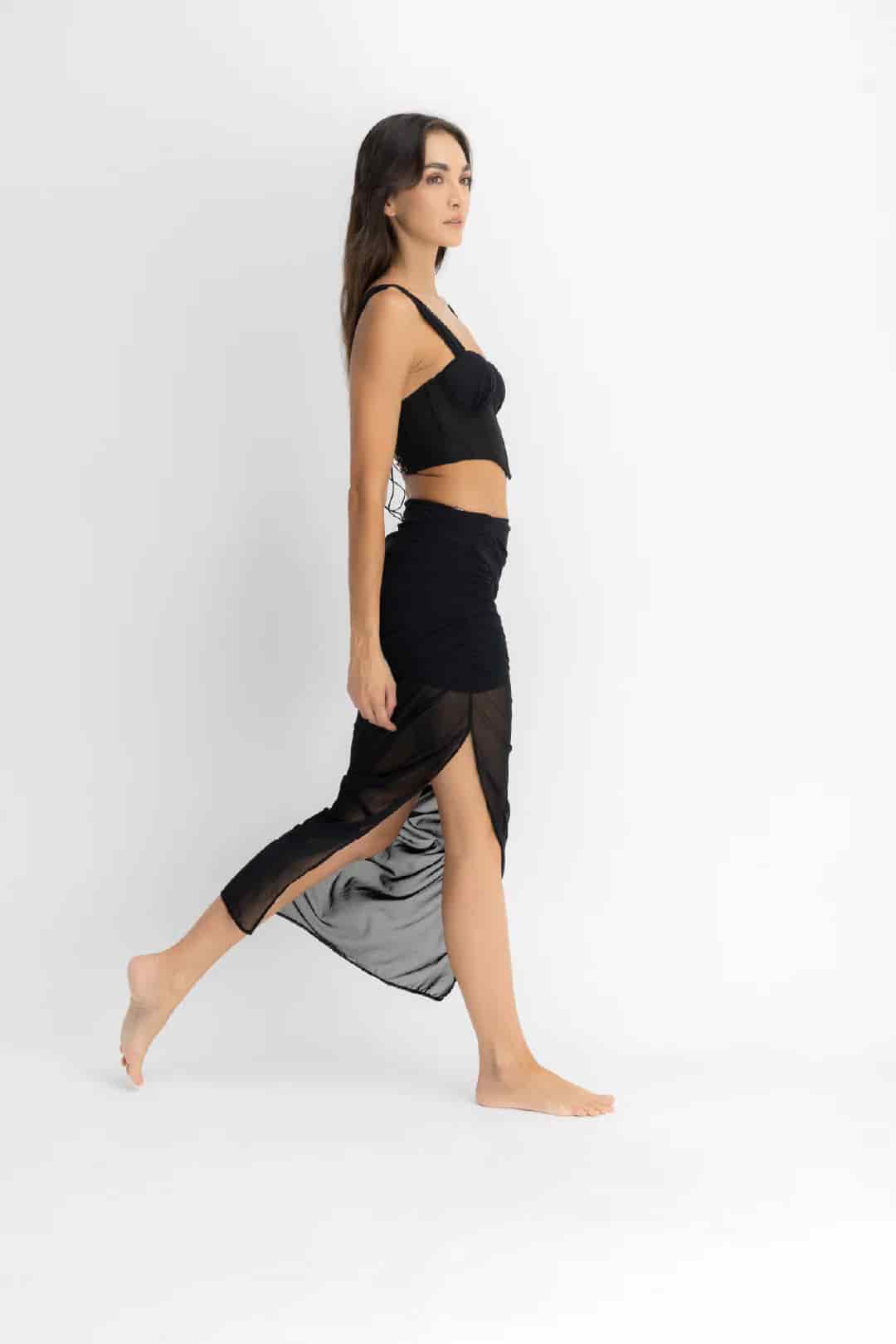 SET CROP TOP, FALDA & PANTY AISA NEGRO - miniatura 2