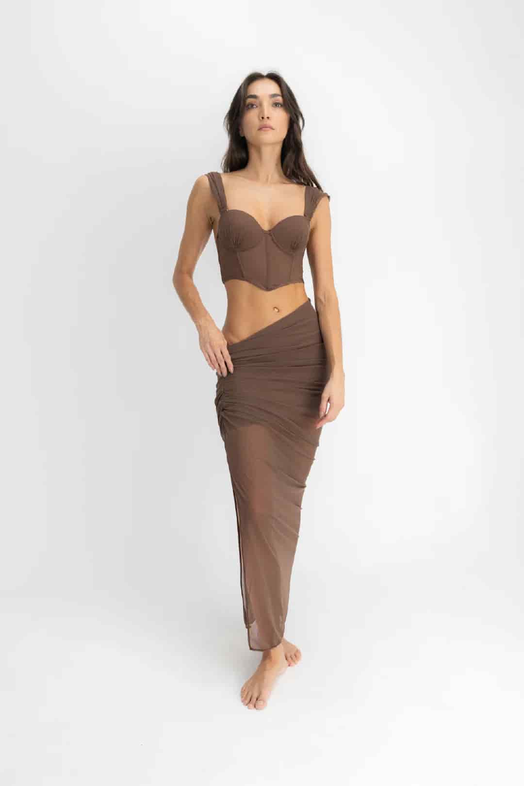 SET CROP TOP, FALDA & PANTY AISA ESPRESSO - miniatura 7