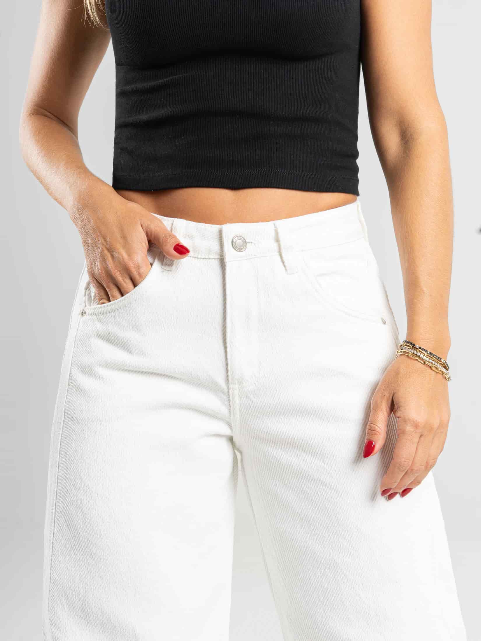 Ref: 0620361 Pantalón wide leg, rígido, tiro alto, tono ivory - miniatura 4