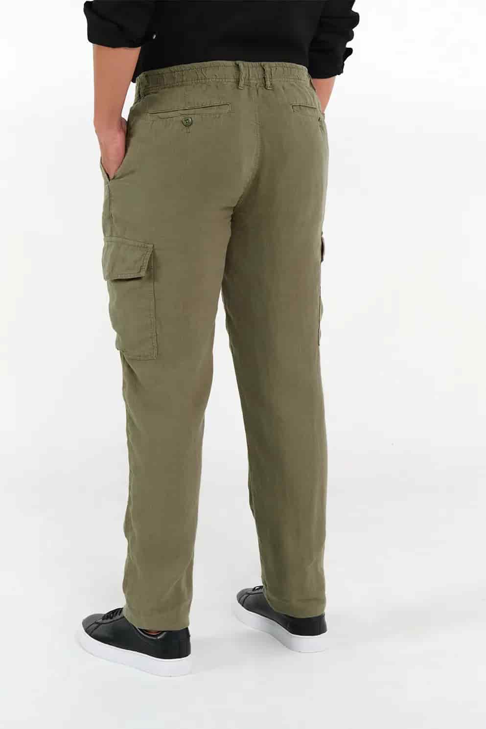 Pantalón Cargo Slim Fit 100% Lino Verde Claro - miniatura 4