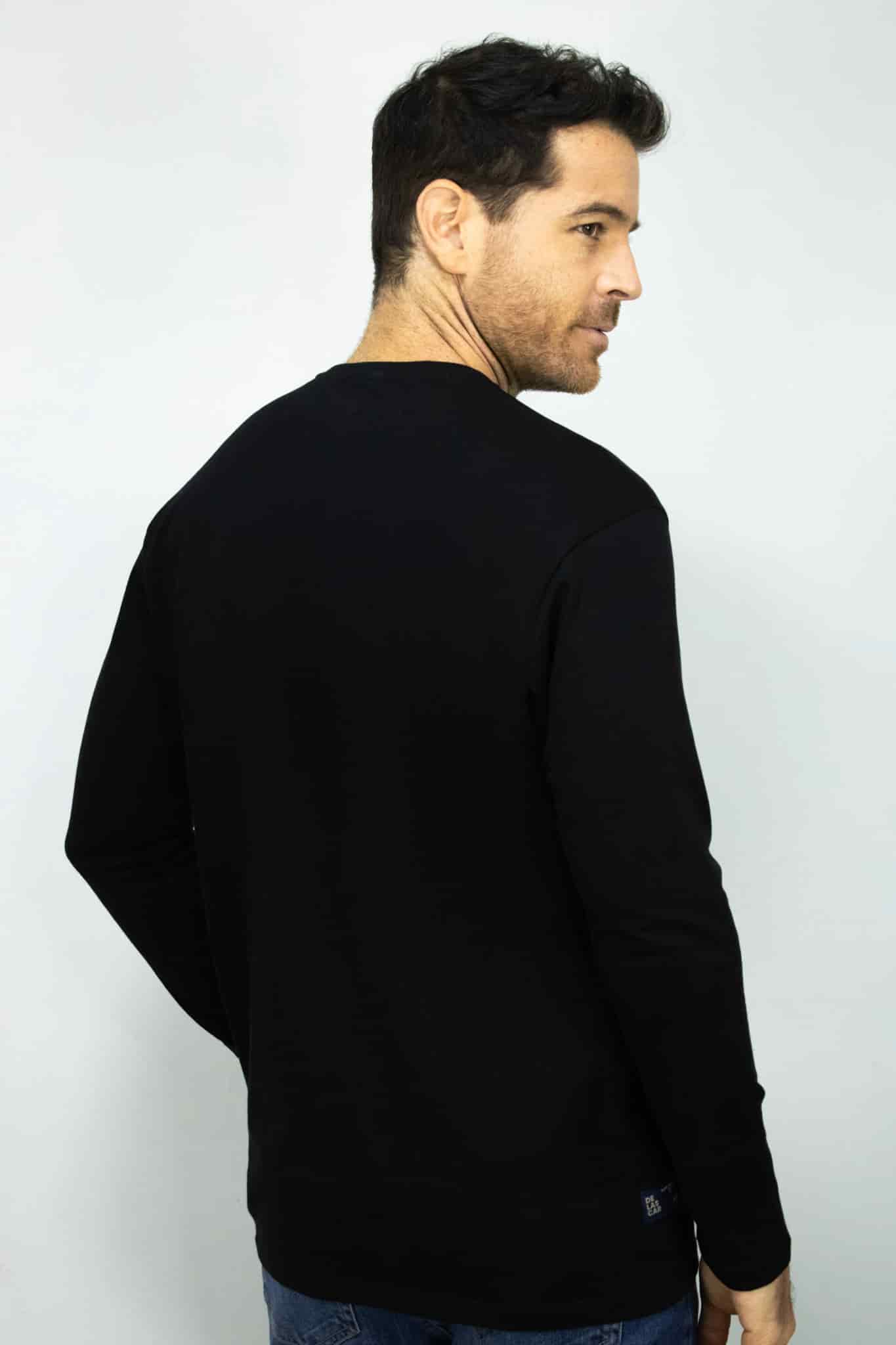 Camibuso Negro Cuello Henley Manga Larga para Hombre - miniatura 3