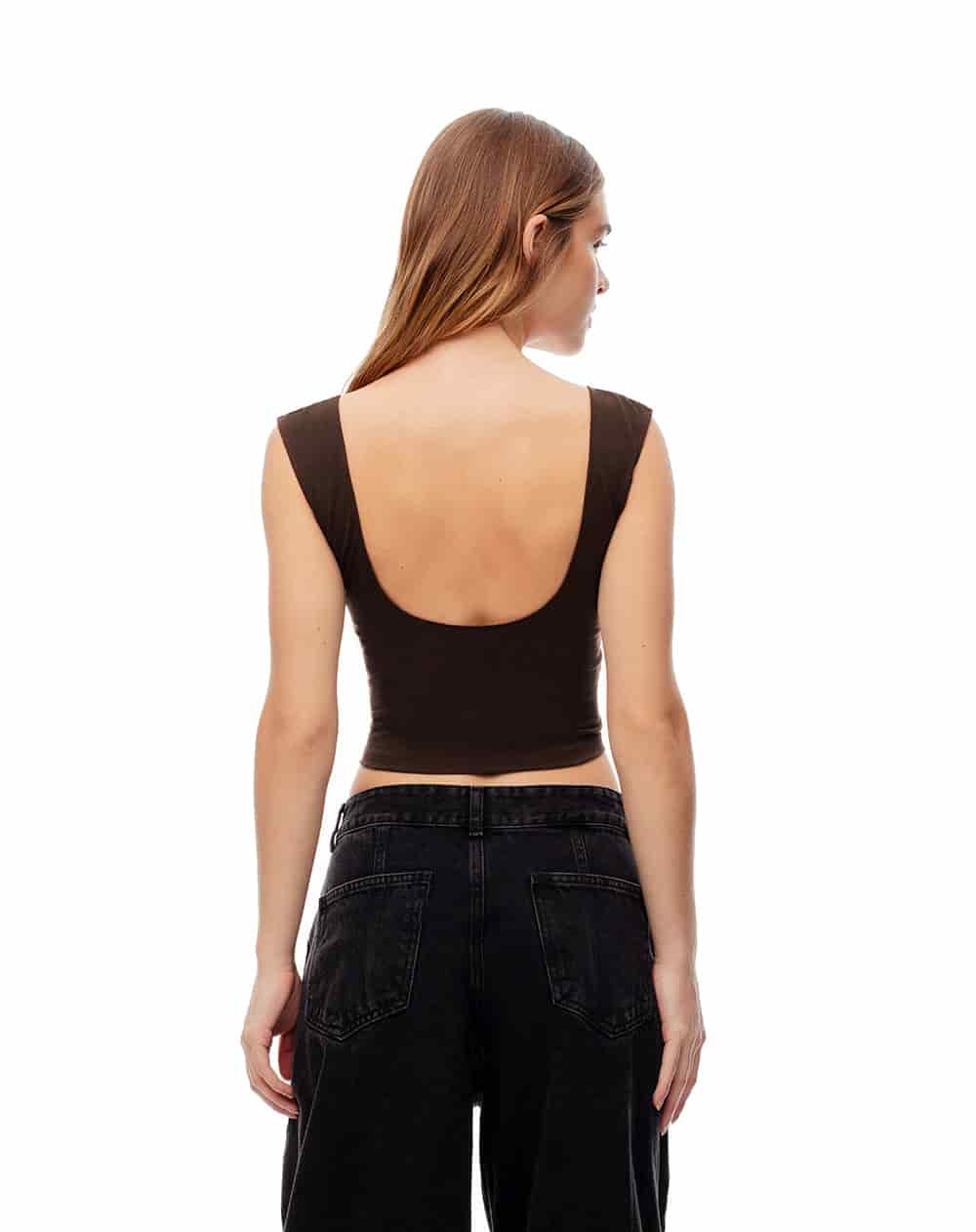Crop top slim algodón chocolate mujer - miniatura 2