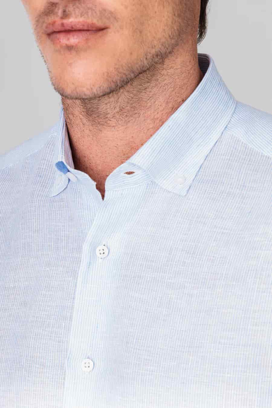 Men's linen shirt mini stripes blue - miniatura 3