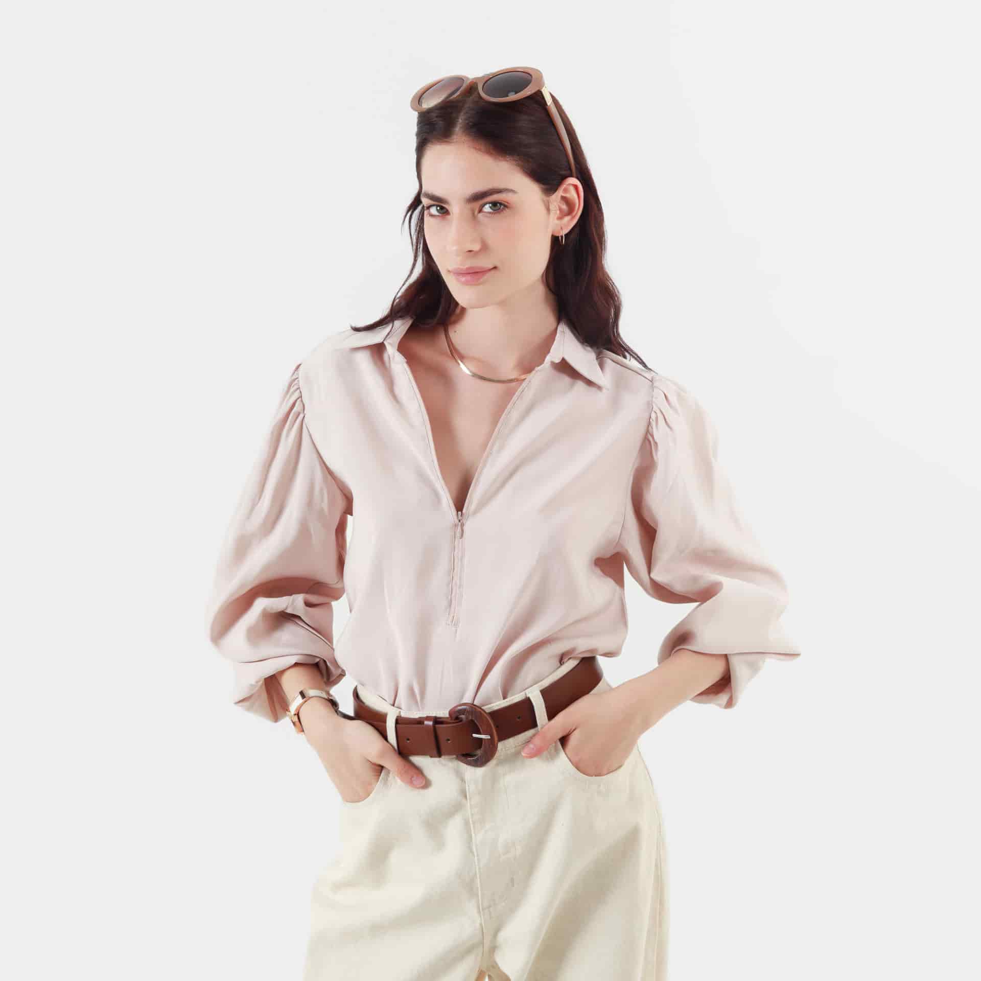 Blusa Cuello Camisero Manga Larga - miniatura 1