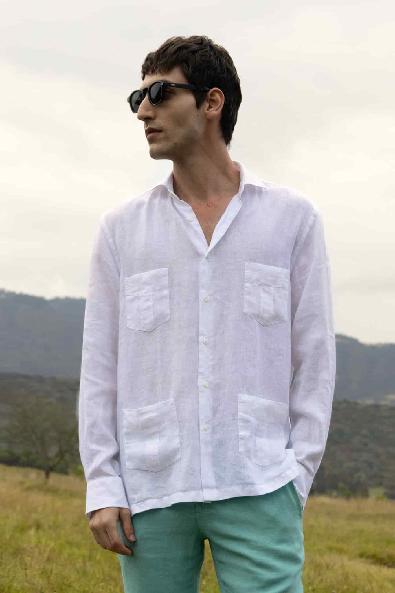 Men's guayabera linen pockets shirt - miniatura 6