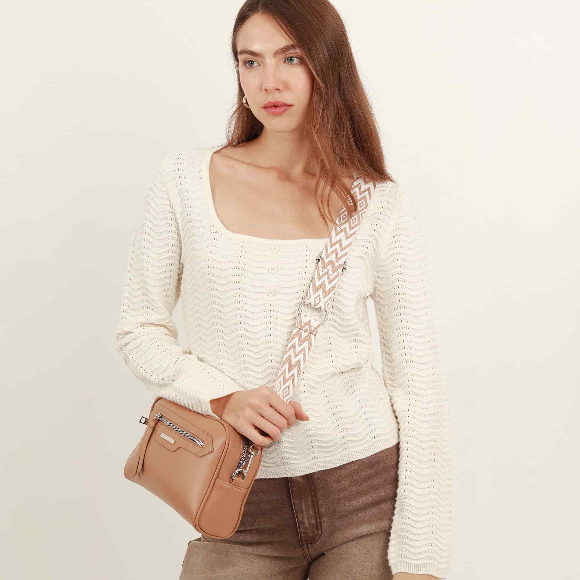 Sweater con textura cuello en u manga larga con botón - miniatura 5