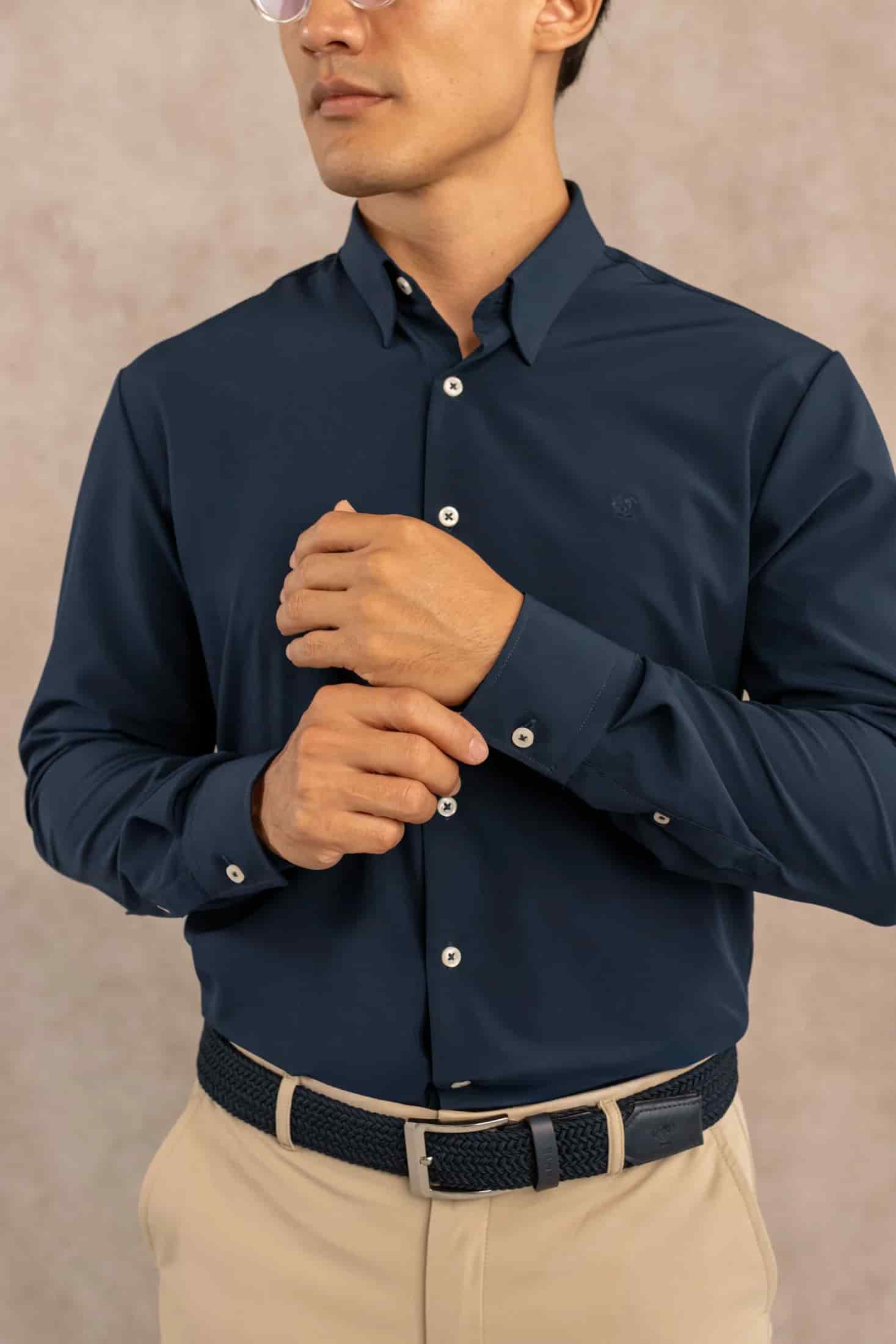 Camisa Performance Antiarrugas Azul Oscuro - miniatura 11