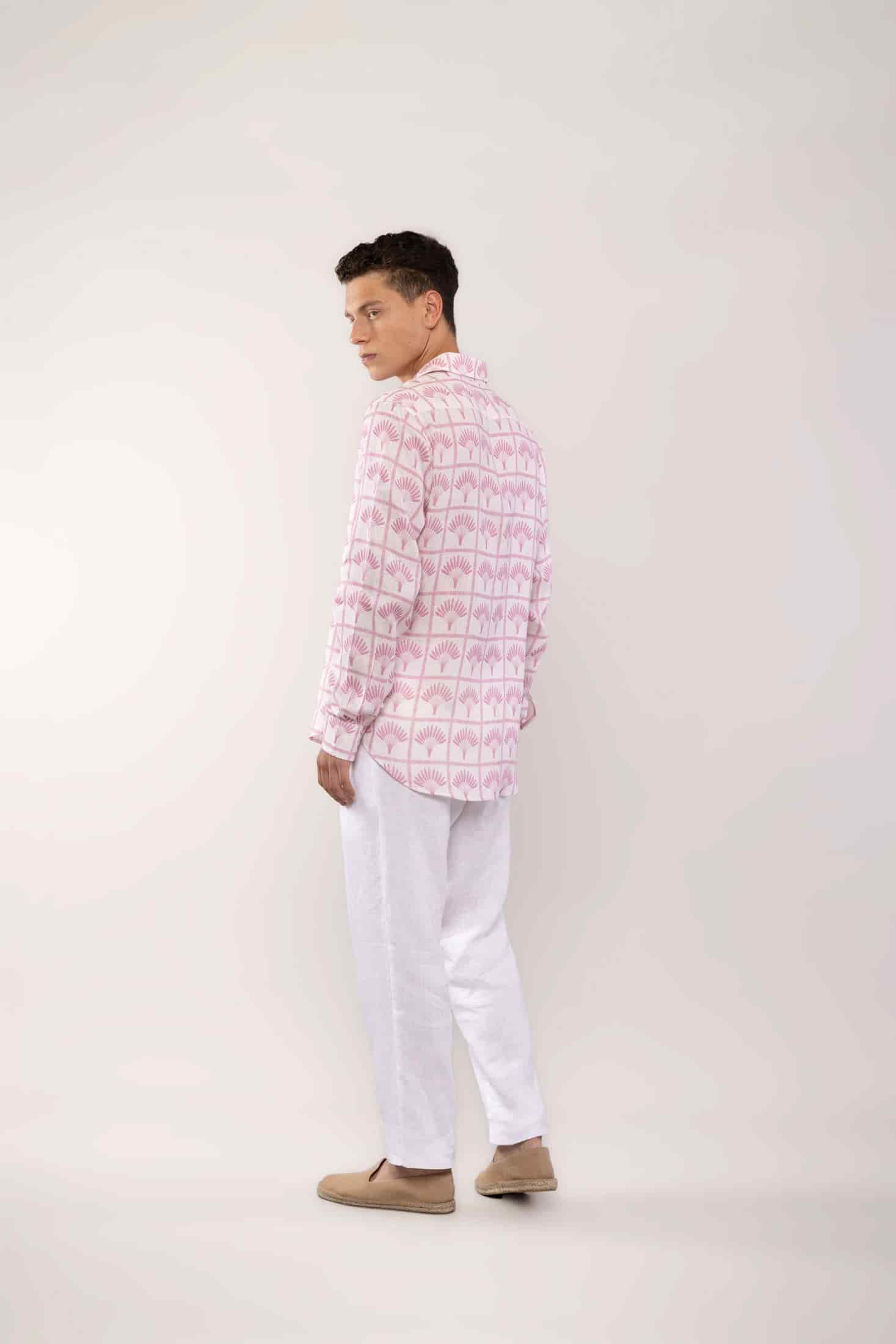 Men's linen shirt pink palmar - miniatura 4