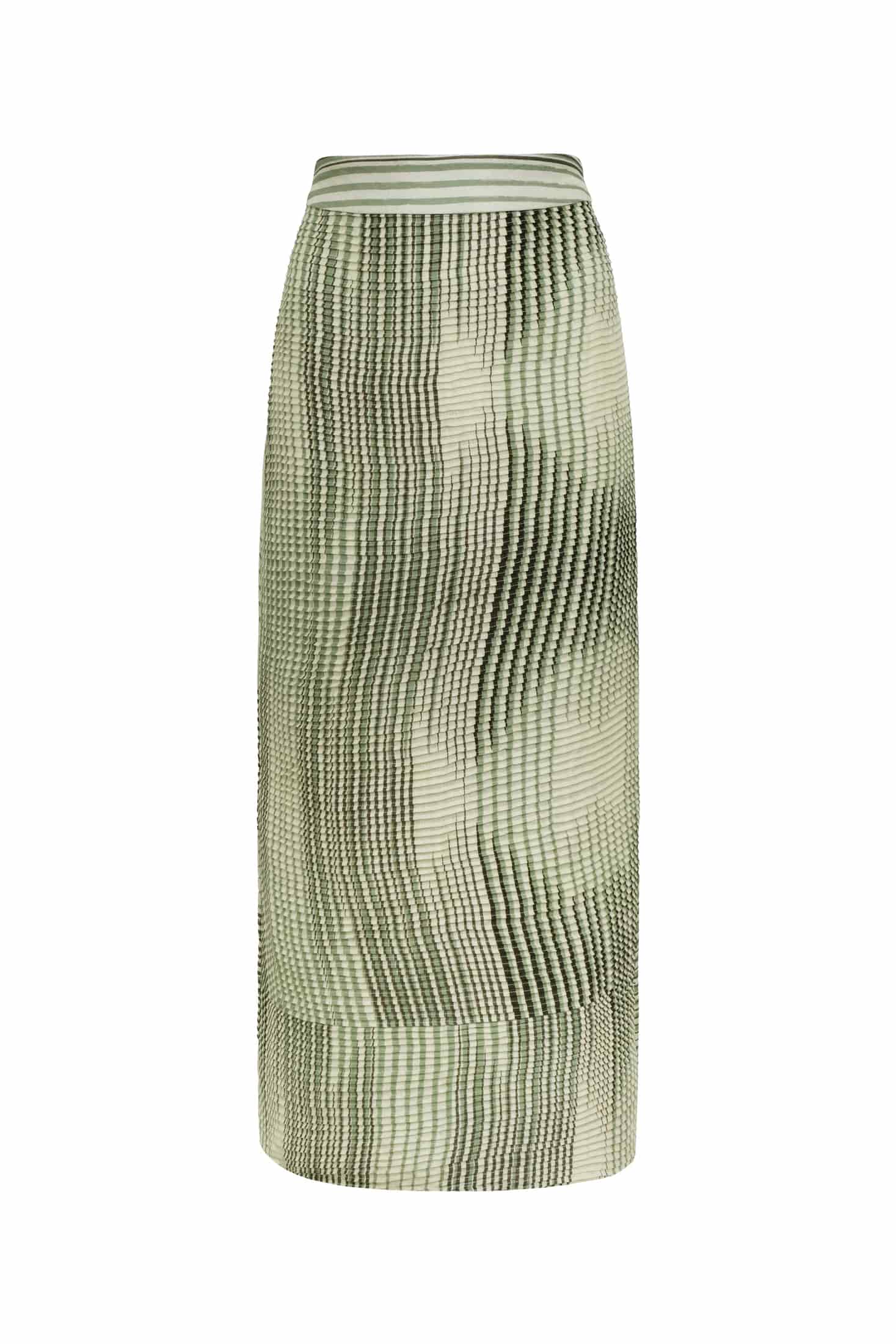 Beatrice Pleated Linen Midi Skirt / Green Stripes - miniatura 2