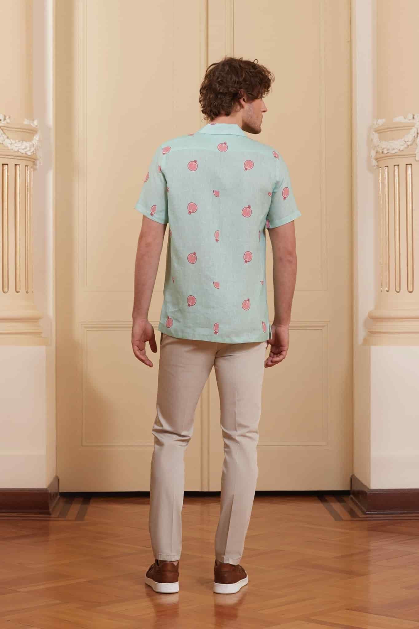 Men's bastión linen shirt turquoise - miniatura 5