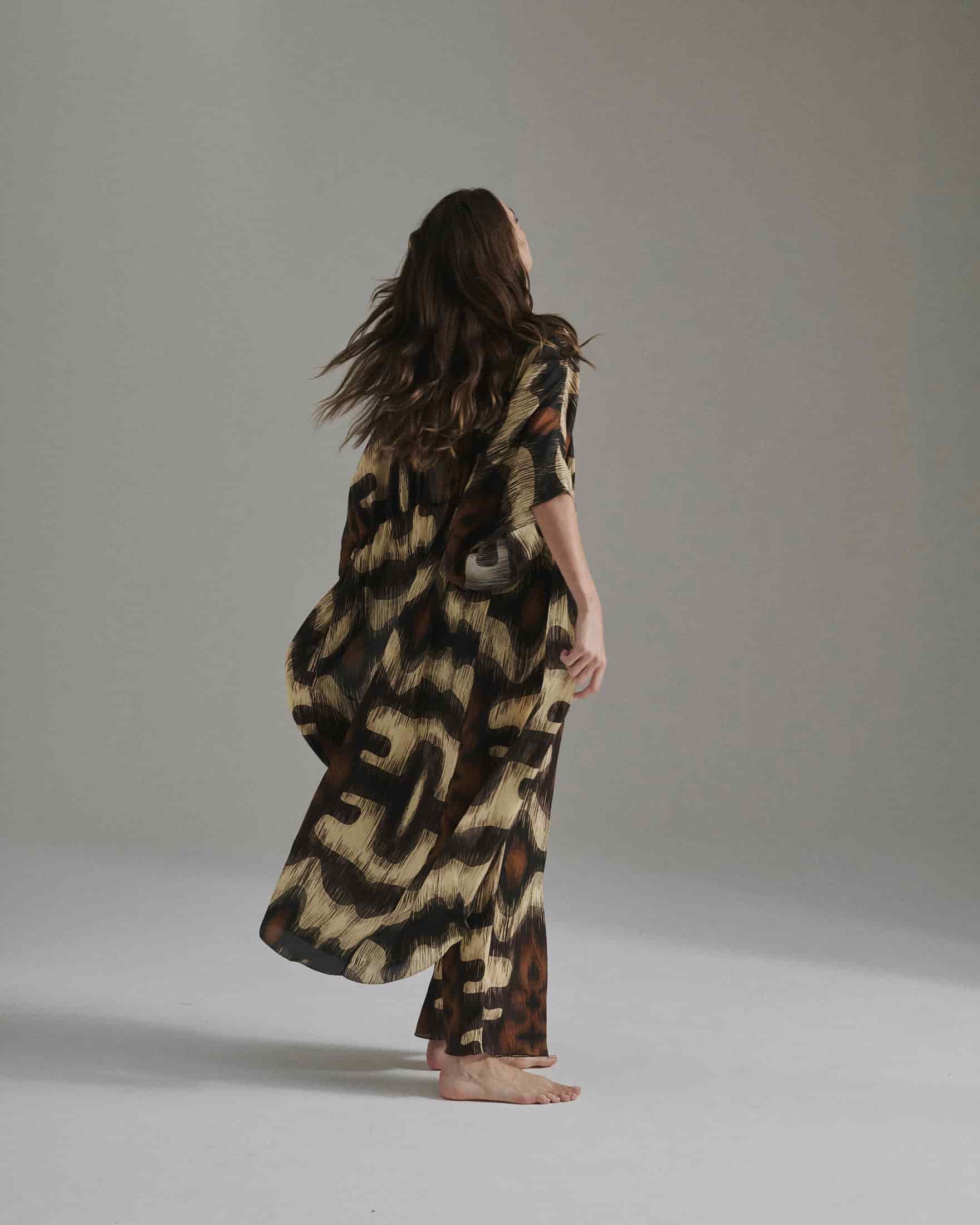 San Cipriano Martellato Silk Tunic / Brown Ikat - miniatura 3