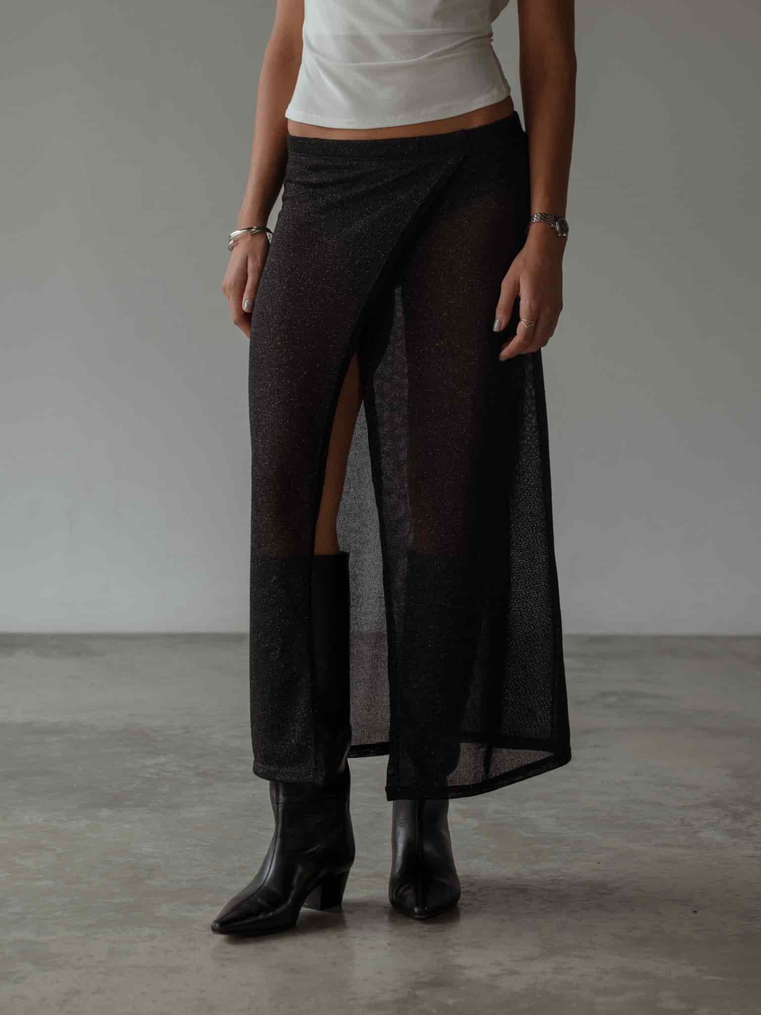 OVER LONG SKIRT - GLOSSY BLACK - miniatura 7
