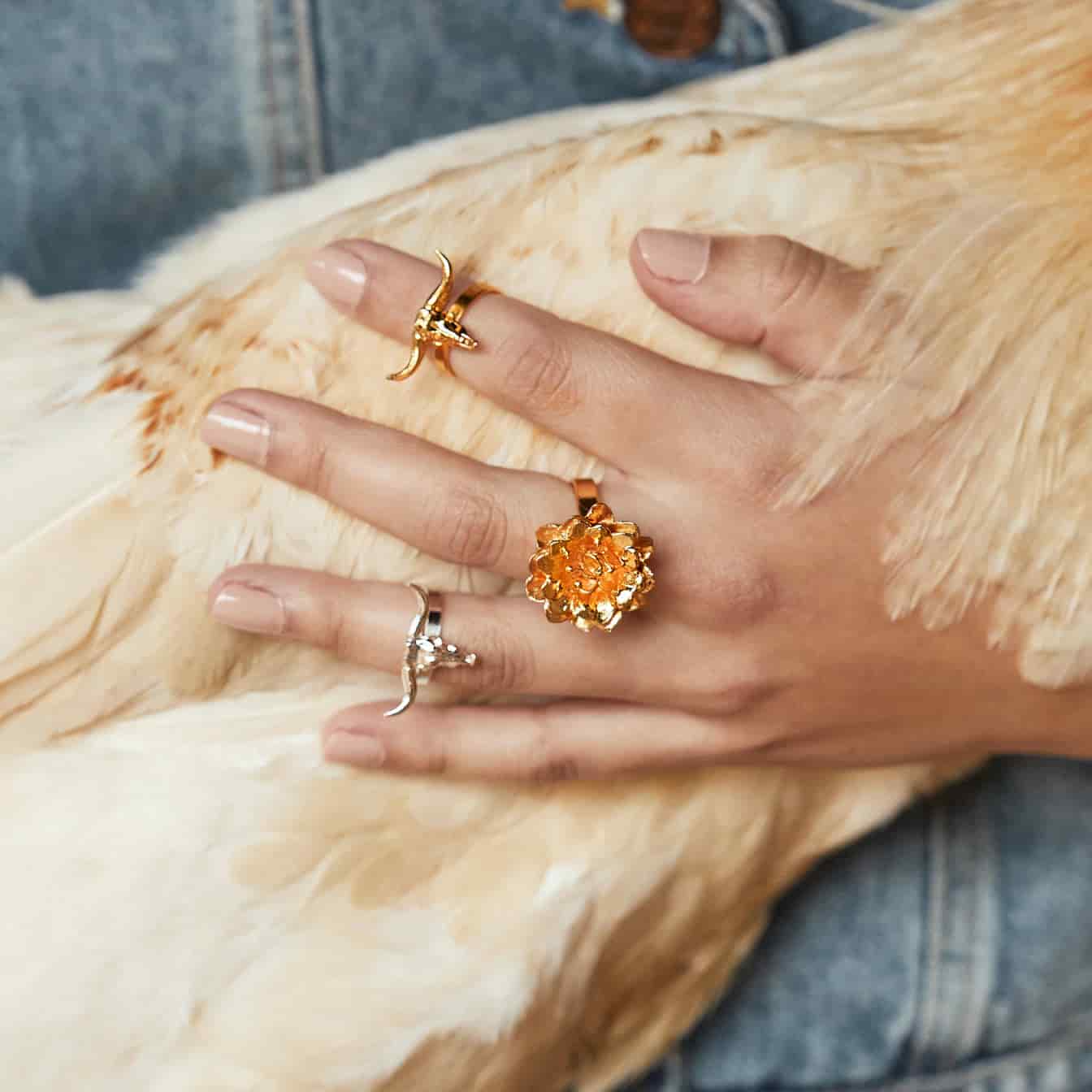 Anillo con flor de cactus grande - miniatura 2