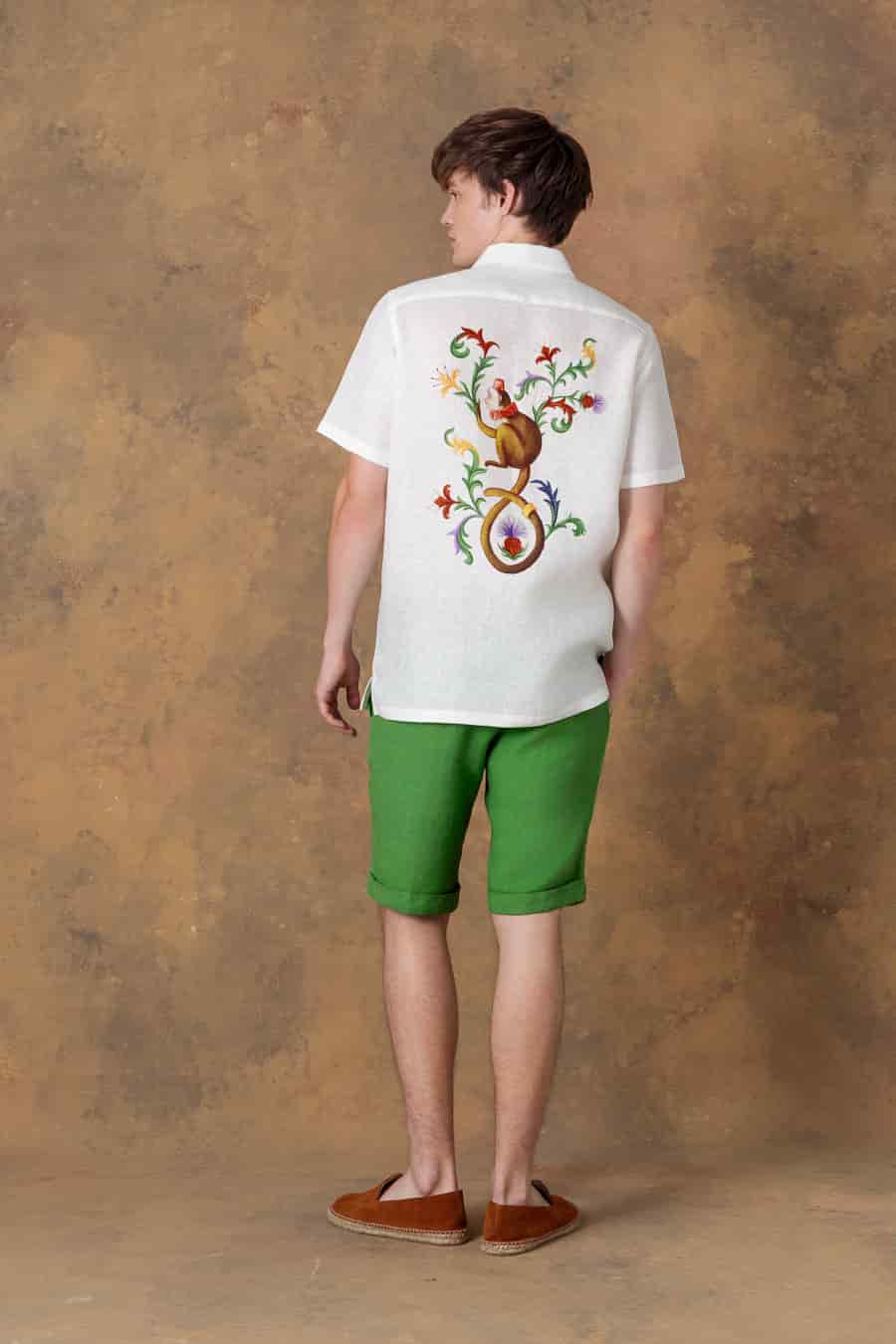 Men's linen shirt bowling satyr white - miniatura 3