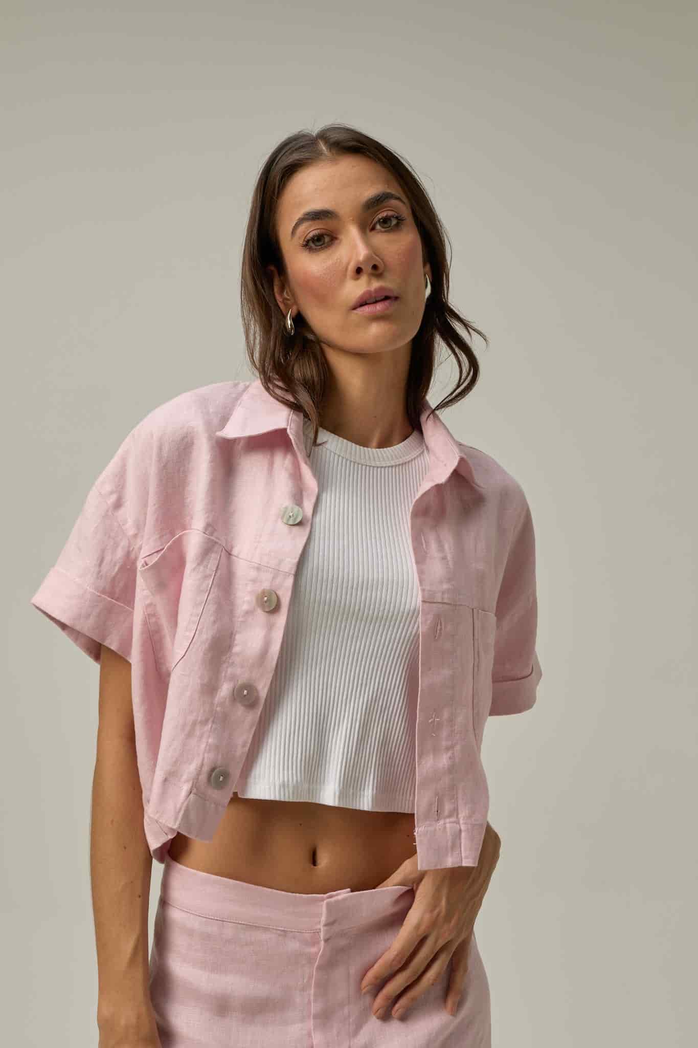 Camisa Rise de lino | Rosado - miniatura 1