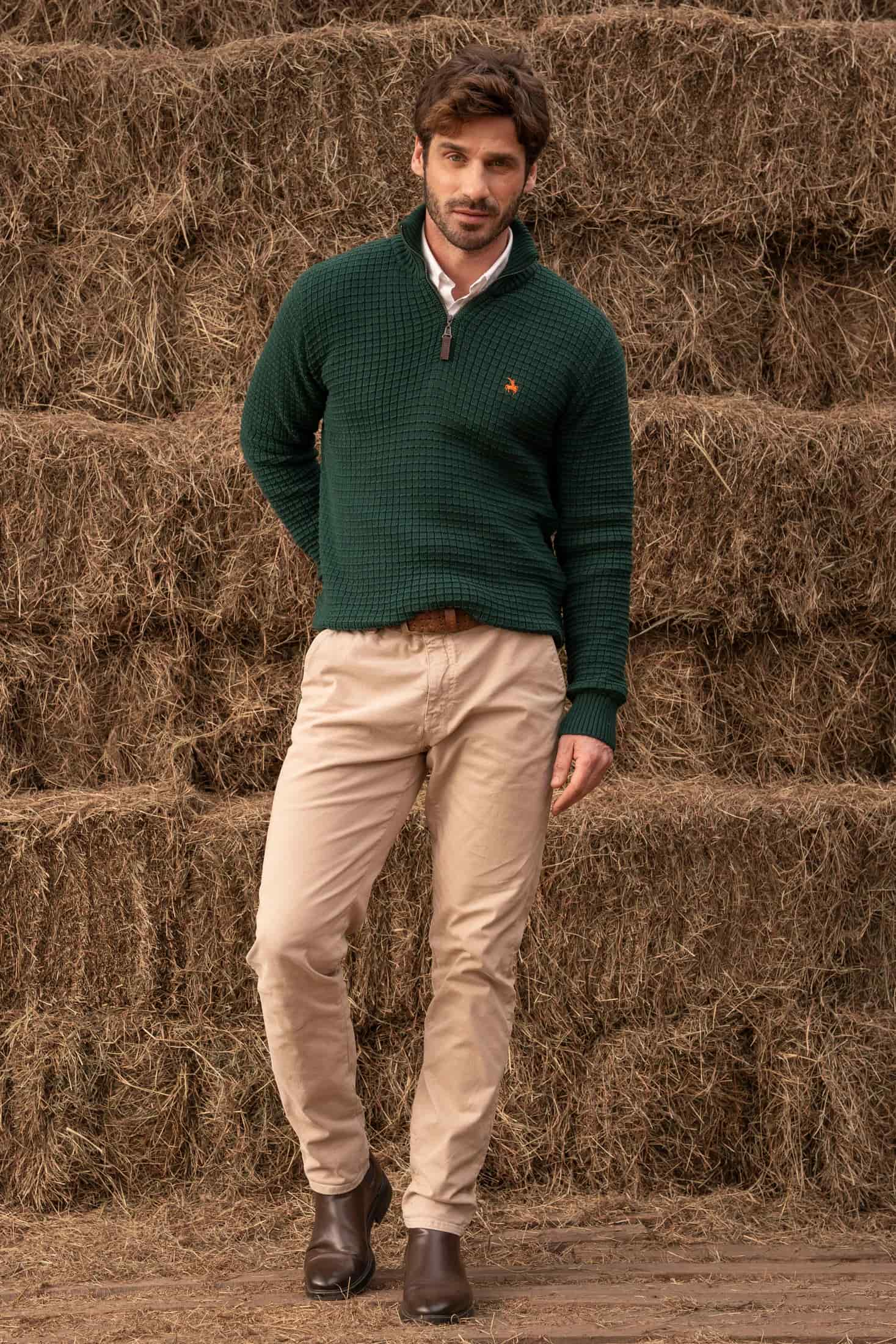 Suéter Halfzip Waffle Hombre Verde - miniatura 2