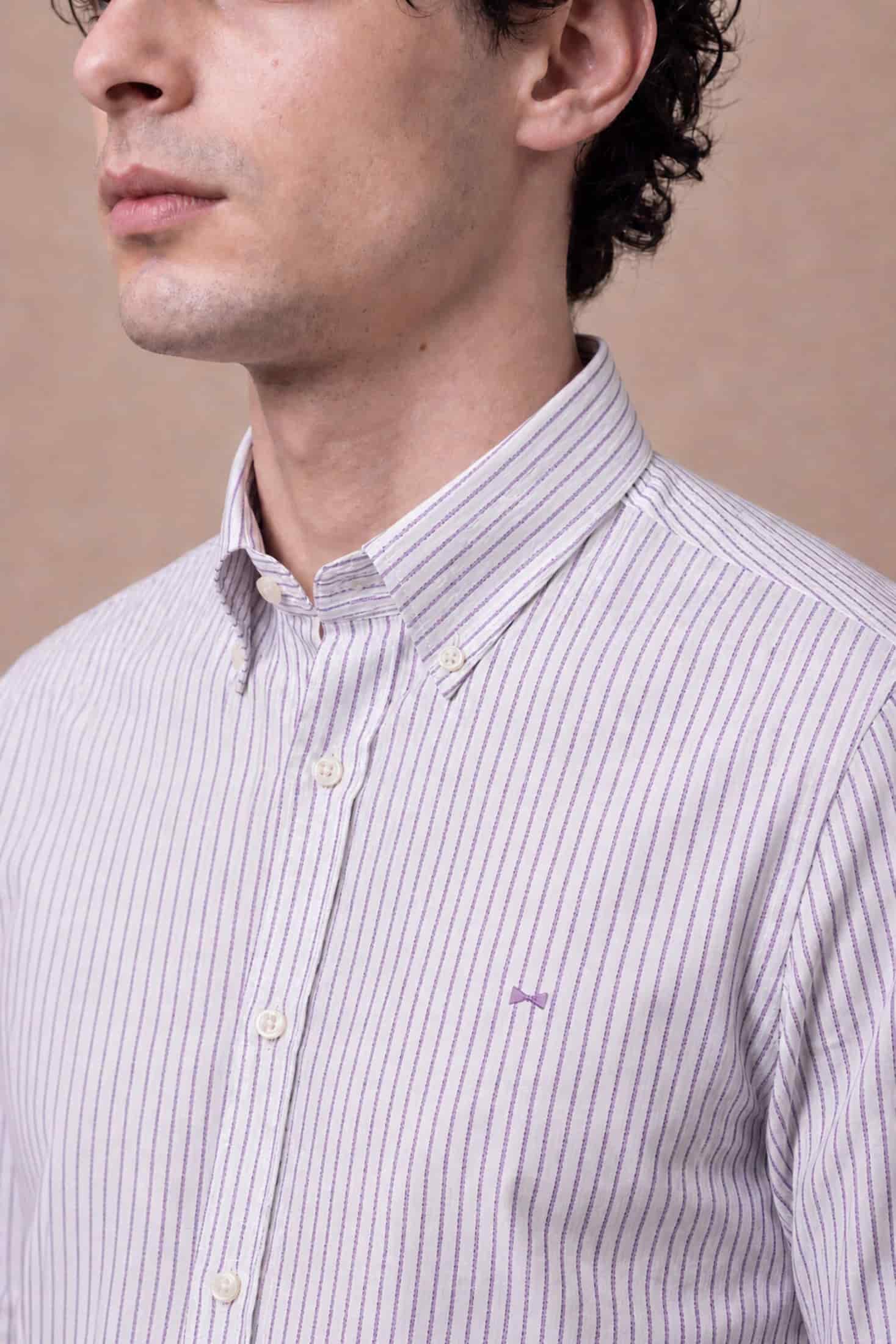 Camisa Antimanchas Popelina Rayas Lilac Logo Contraste - miniatura 2