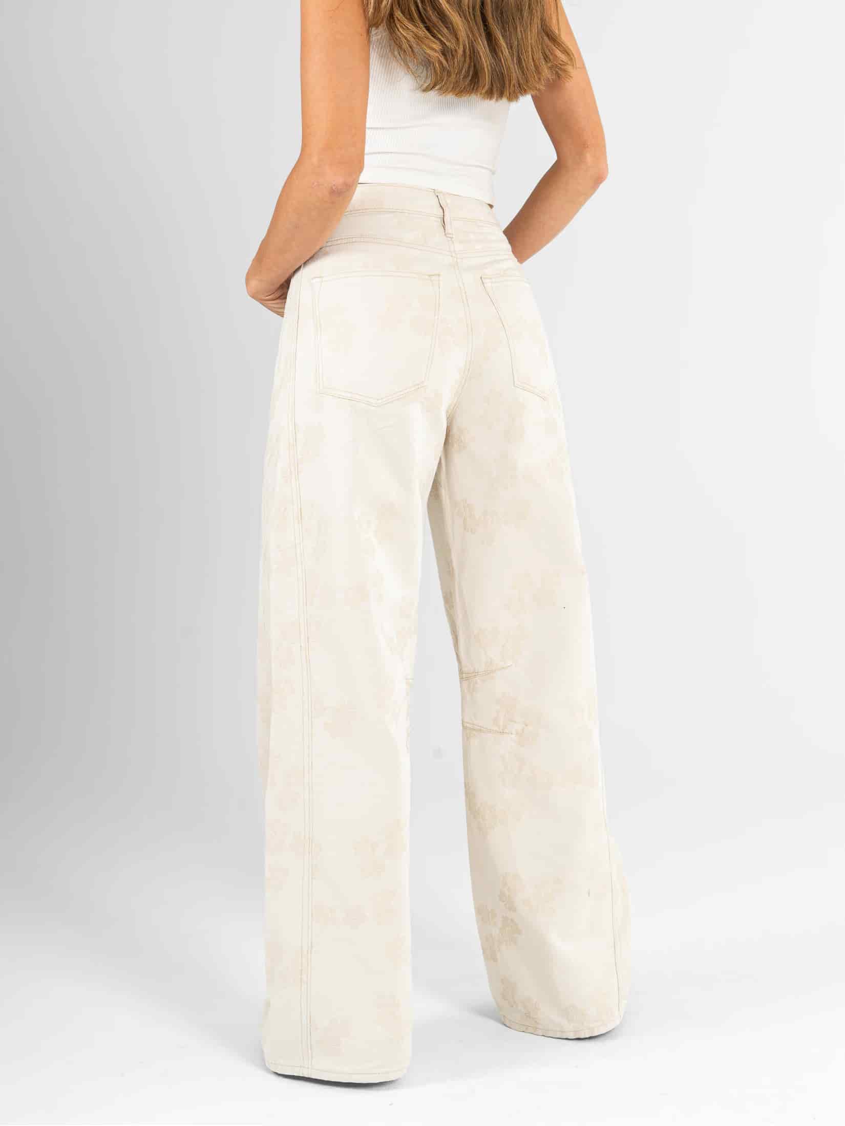 Ref: 0620622 Pantalón wide leg, rígido, detalle de tela bordada, tono natural - miniatura 3