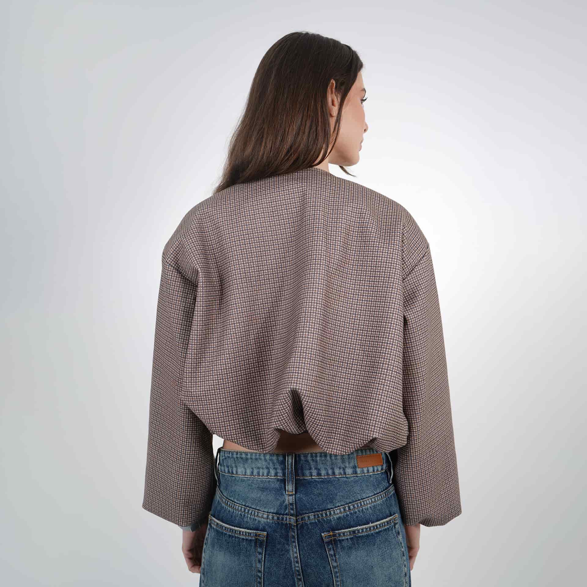 Chaqueta bomber estampado cuadros cuello redondo - miniatura 10