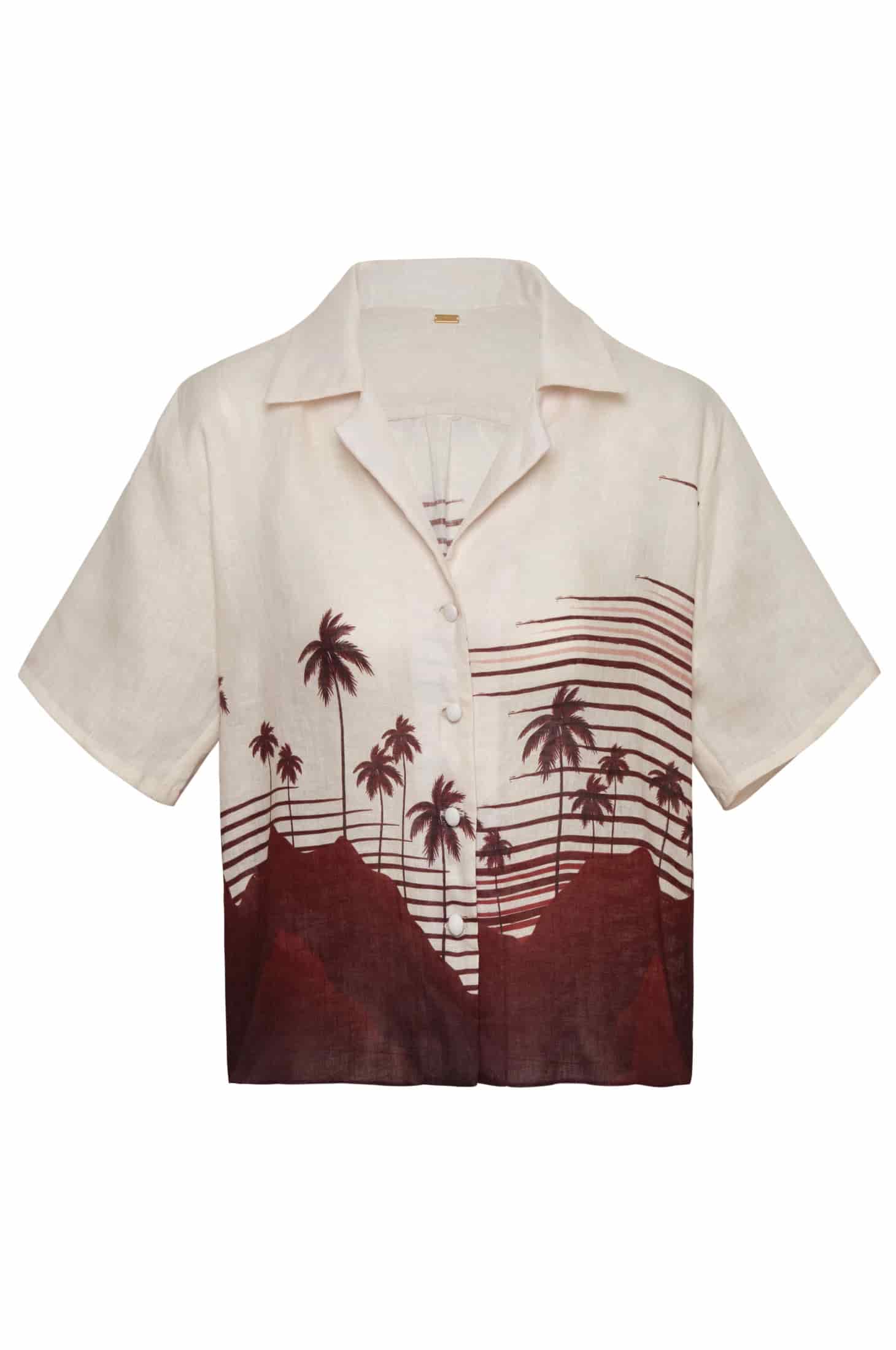 Tomaso Linen Shirt / Red Tropical Landscape - miniatura 1