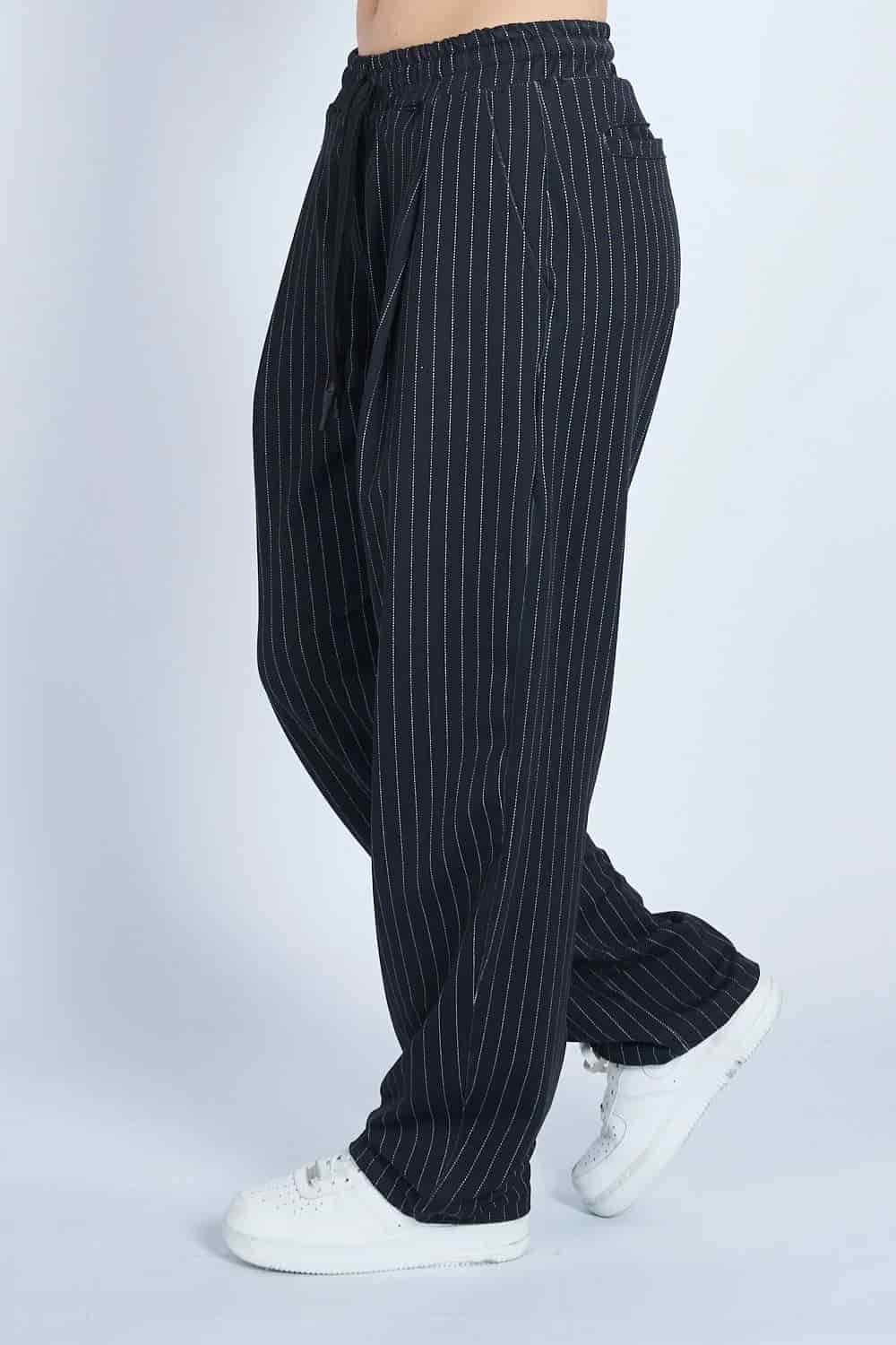 Pantalón jogger balloon raya tiza con prenses Negro - miniatura 4