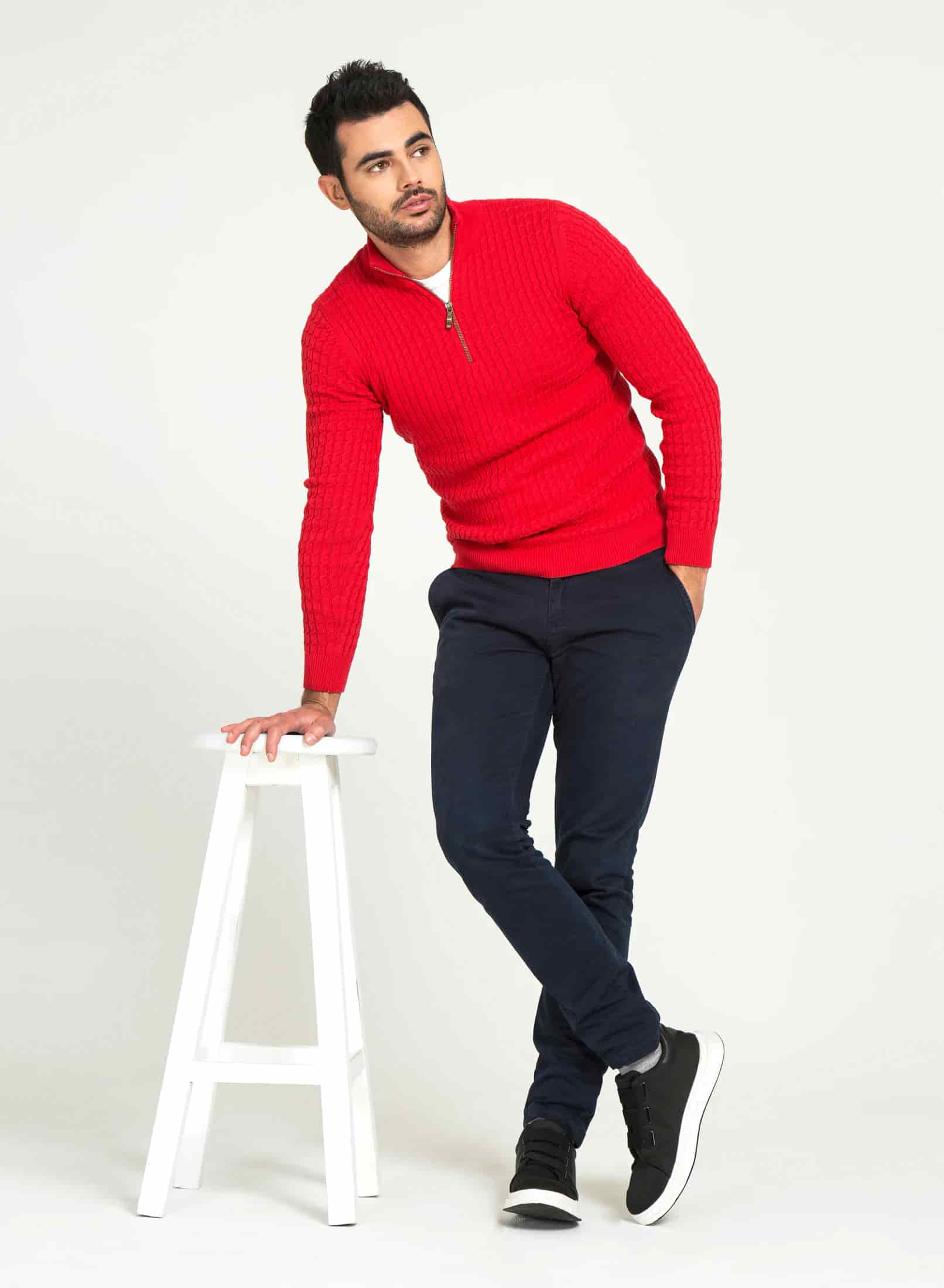Saco Trenzado Half Zip Algodón Vino - miniatura 11