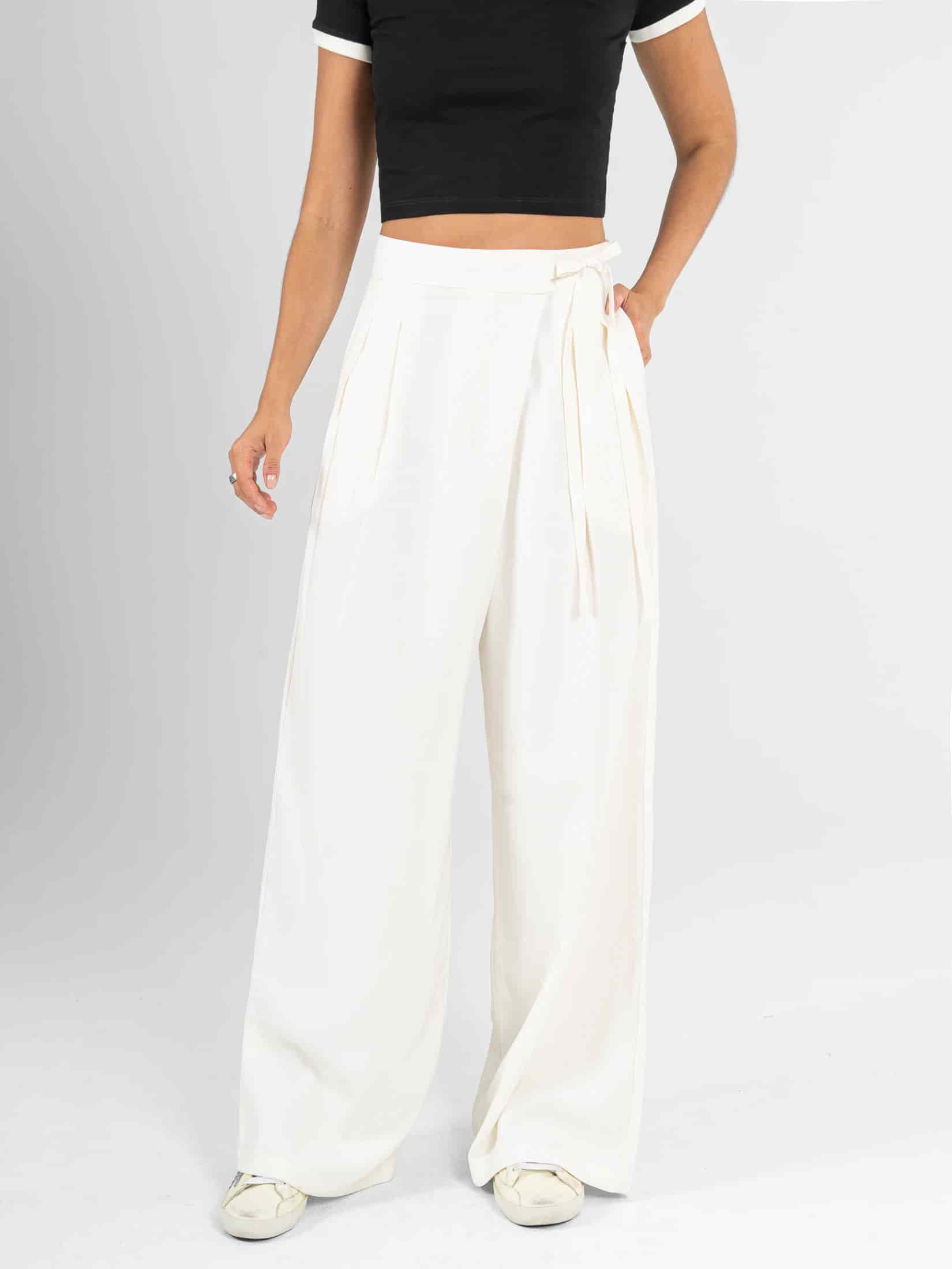 Ref: 0620577 Pantalón palazzo, tejido plano liviano, detalle delantero, tono ivory - miniatura 1