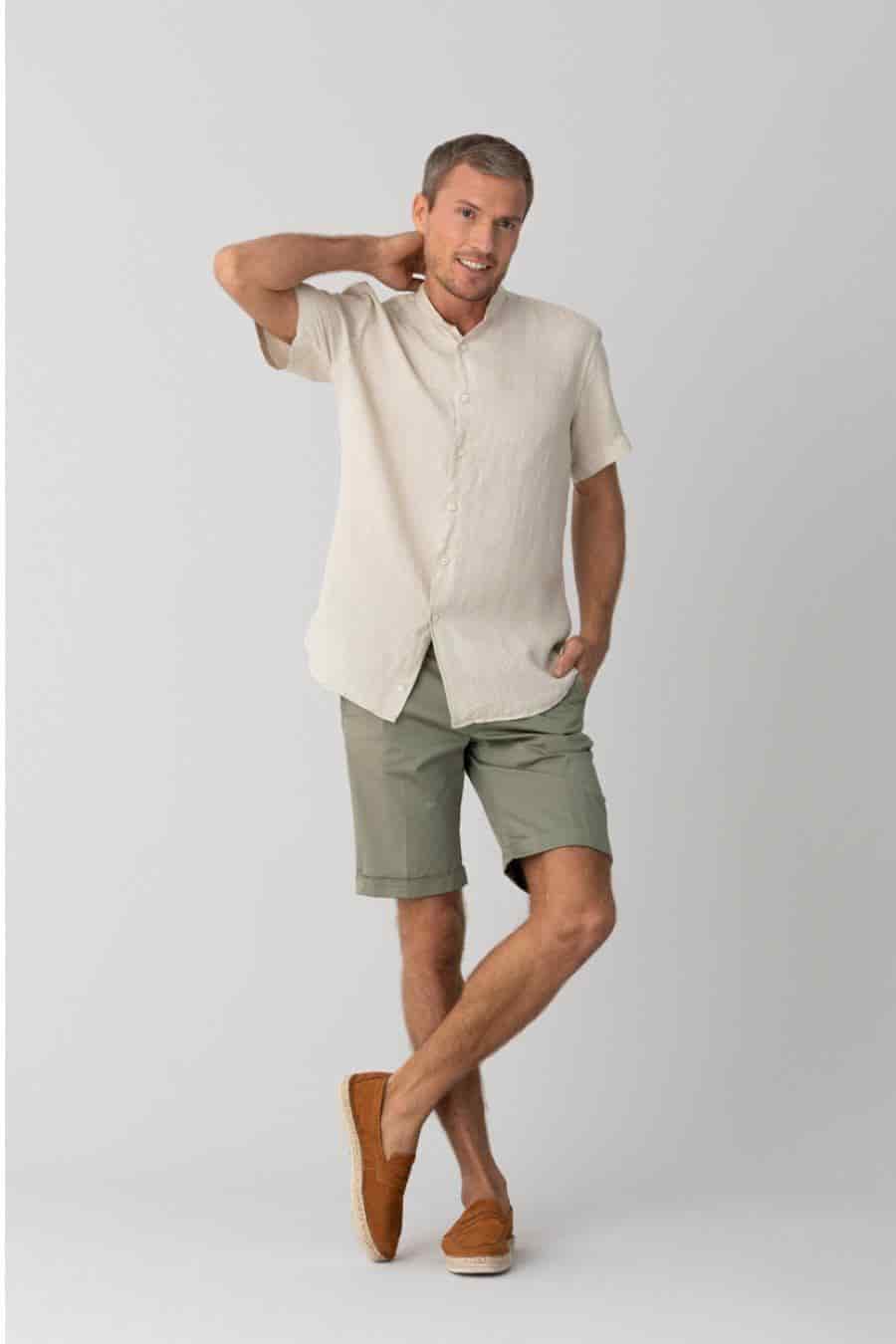 men’s linen shirt mao beige basic - miniatura 6