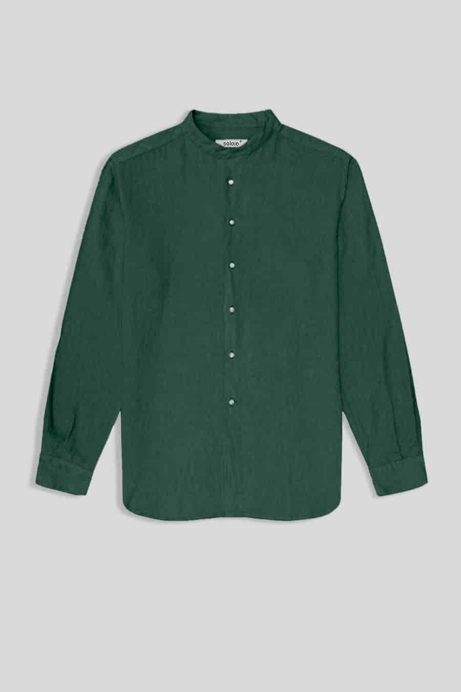 Men's linen shirt mao dark green - miniatura 1