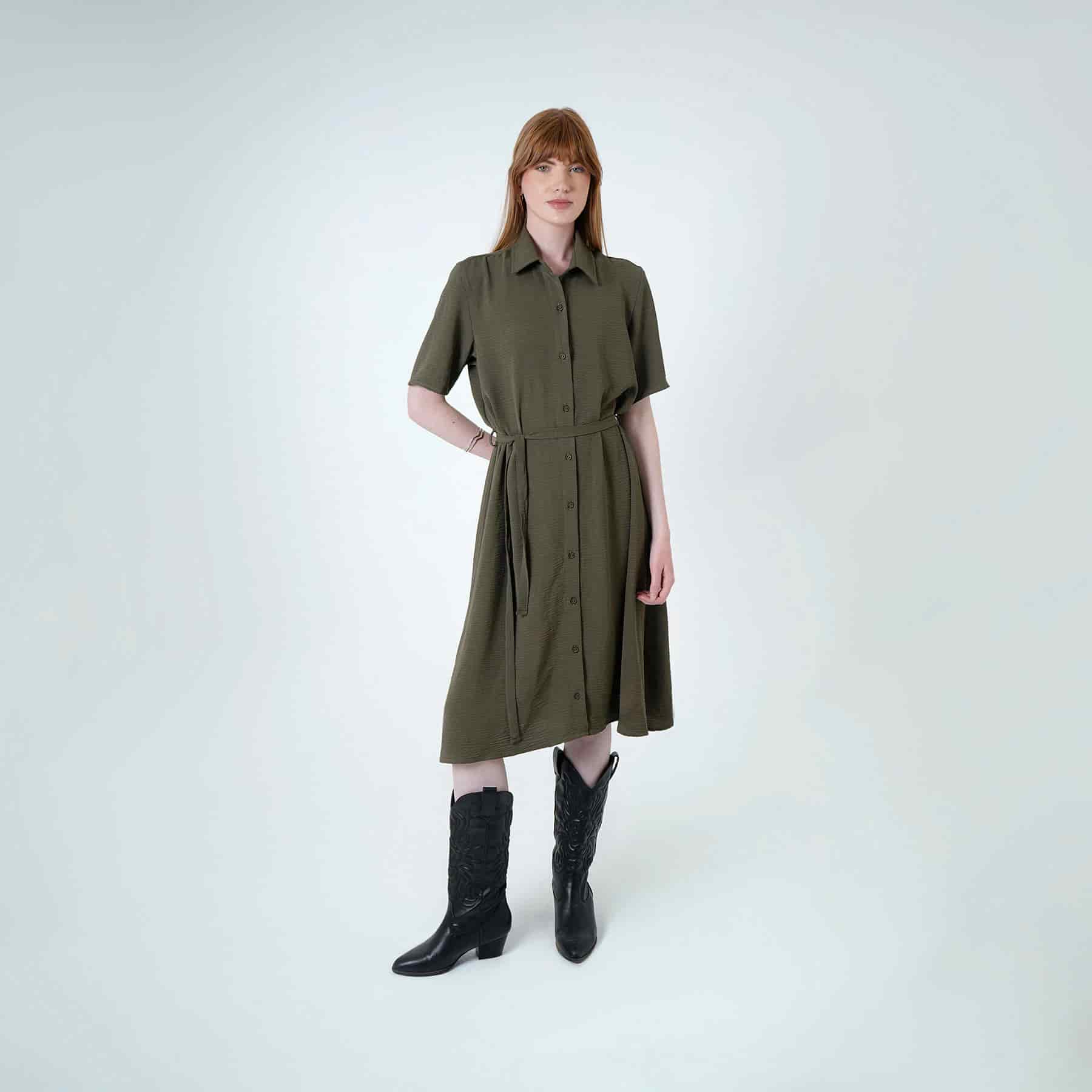 Vestido camisero midi con lazo para ajustar en cintura - miniatura 4