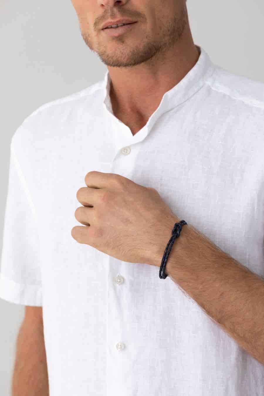 men’s linen shirt mao white mc basic - miniatura 7
