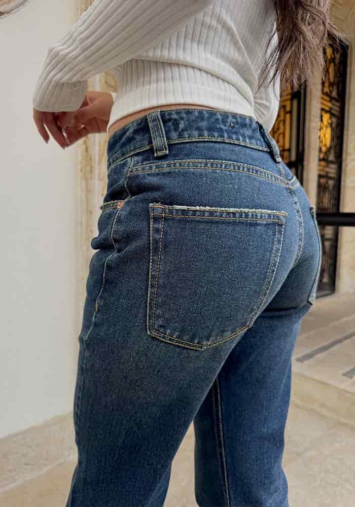 Jeans Straight Leg Azul Oscuro Dirty Tiro Bajo - miniatura 5