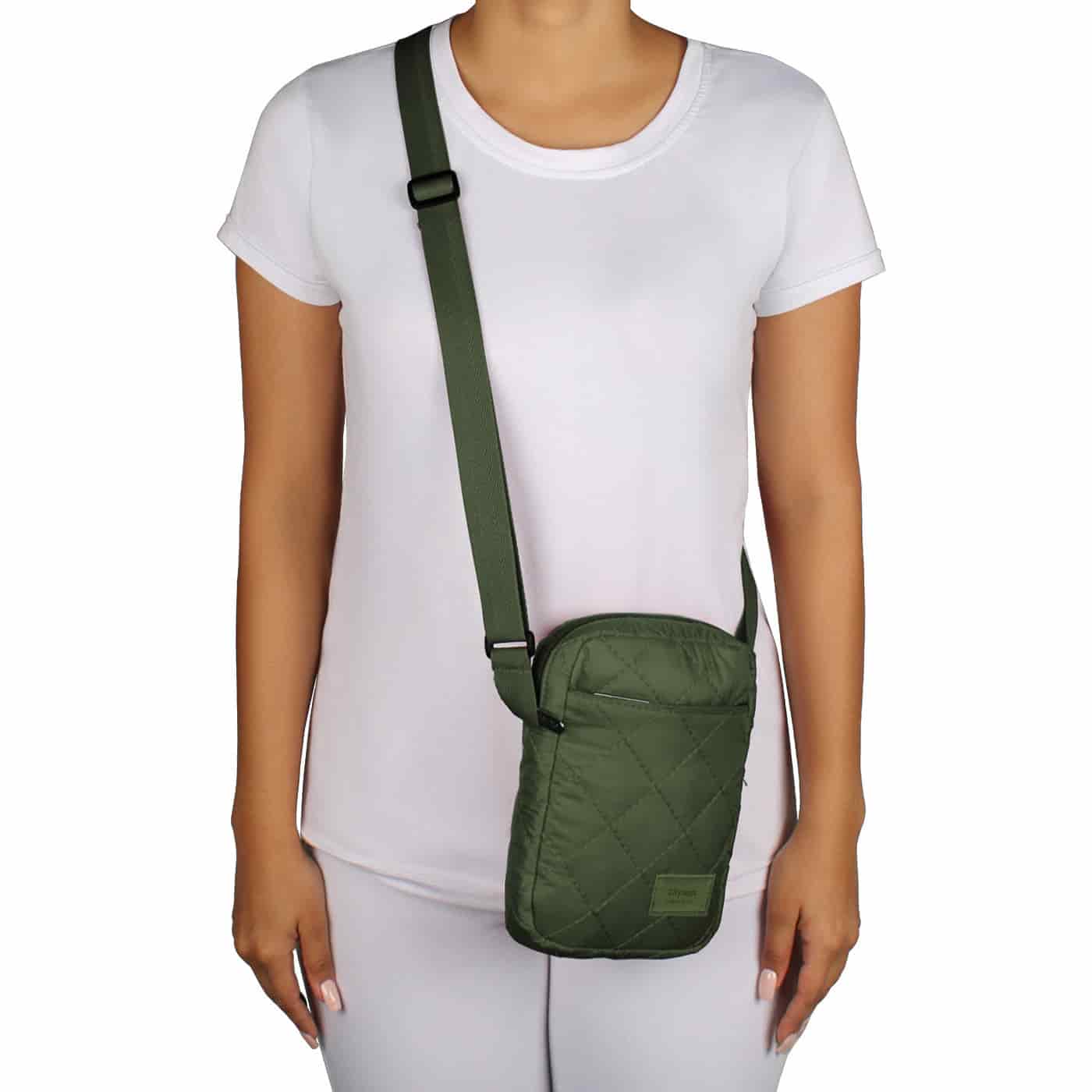 Bolso Manos Libres Mini Puffer Verde Militar - miniatura 3