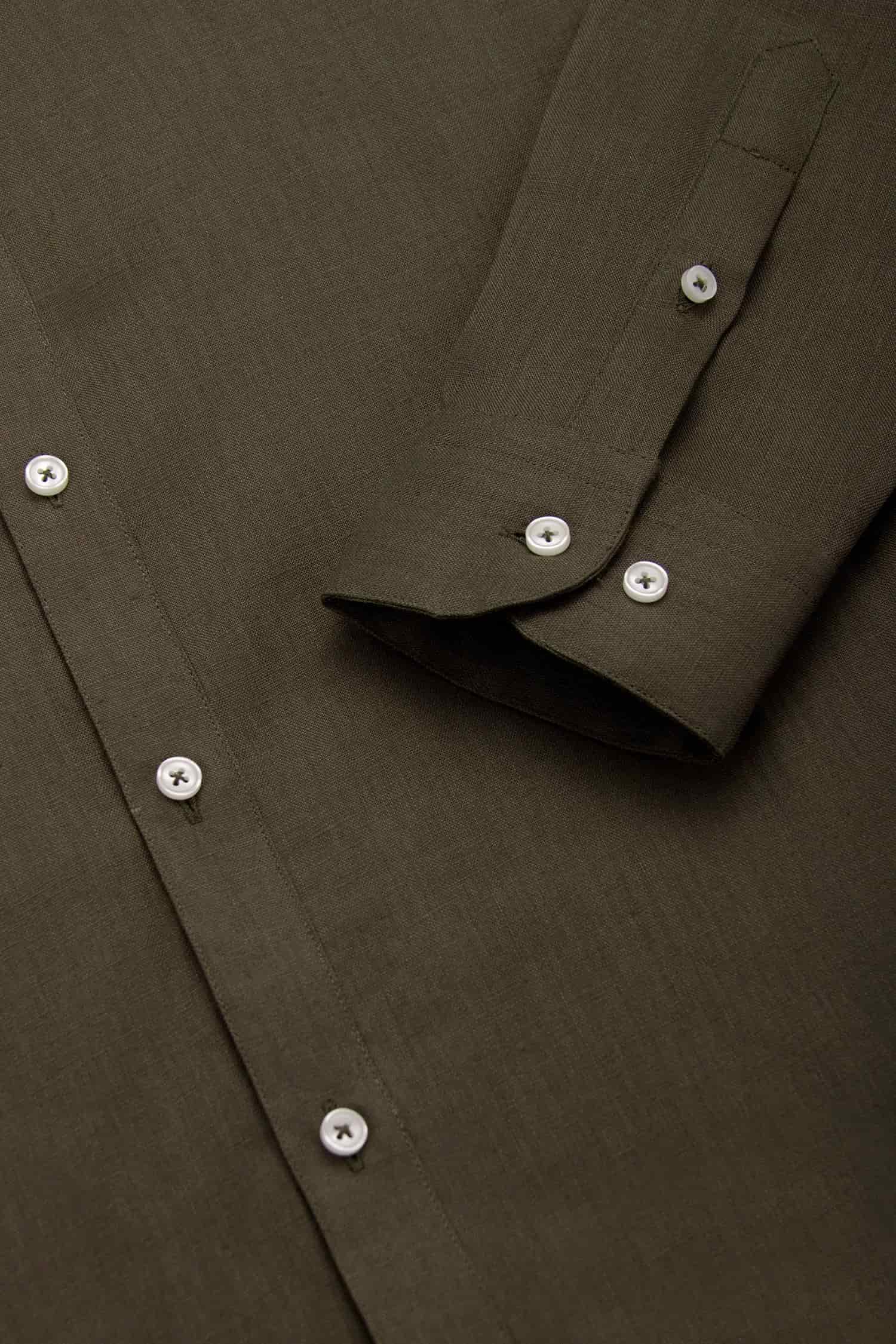 Camisa Cuello Mao Lino Verde Oliva - miniatura 3