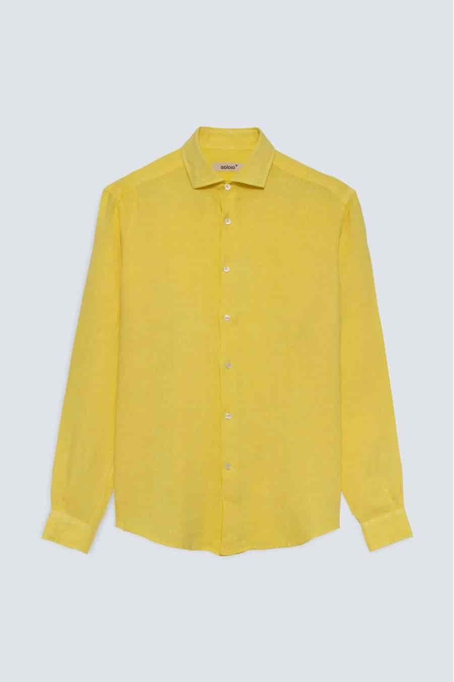 Men's linen shirt light yellow basic - miniatura 1