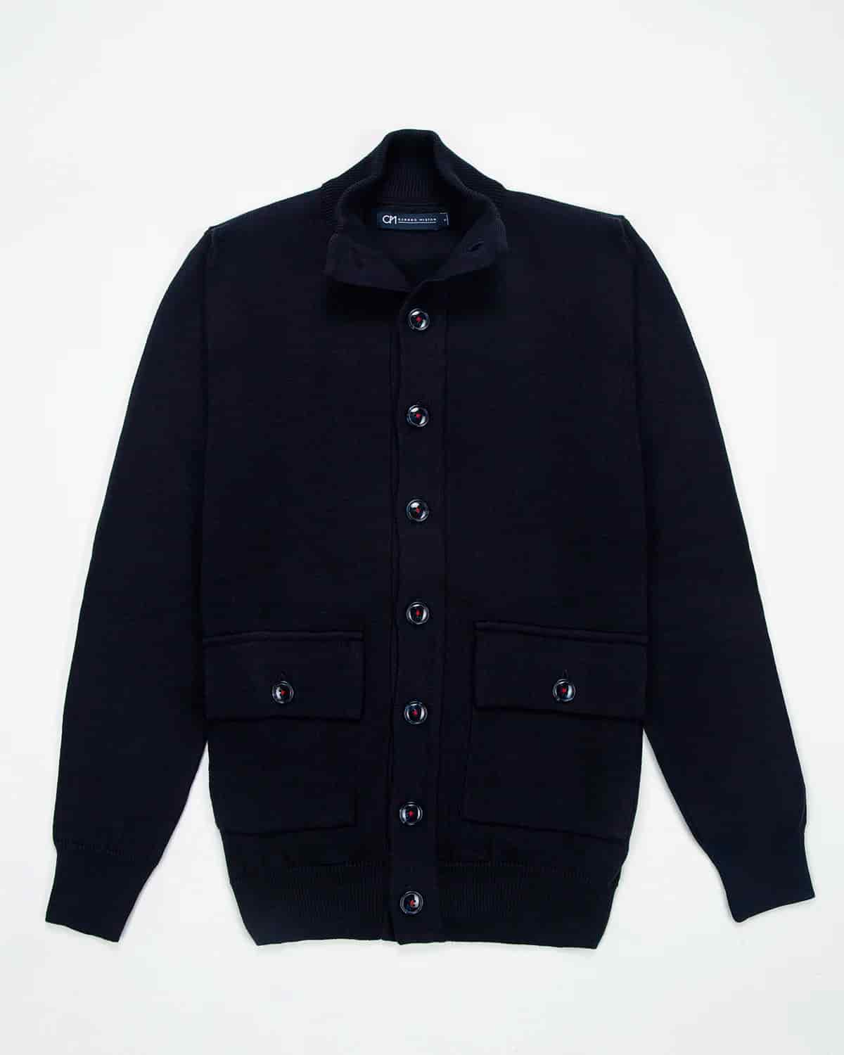 Chaqueta Punto Botón Contraste Algodón Azul Oscuro - miniatura 1