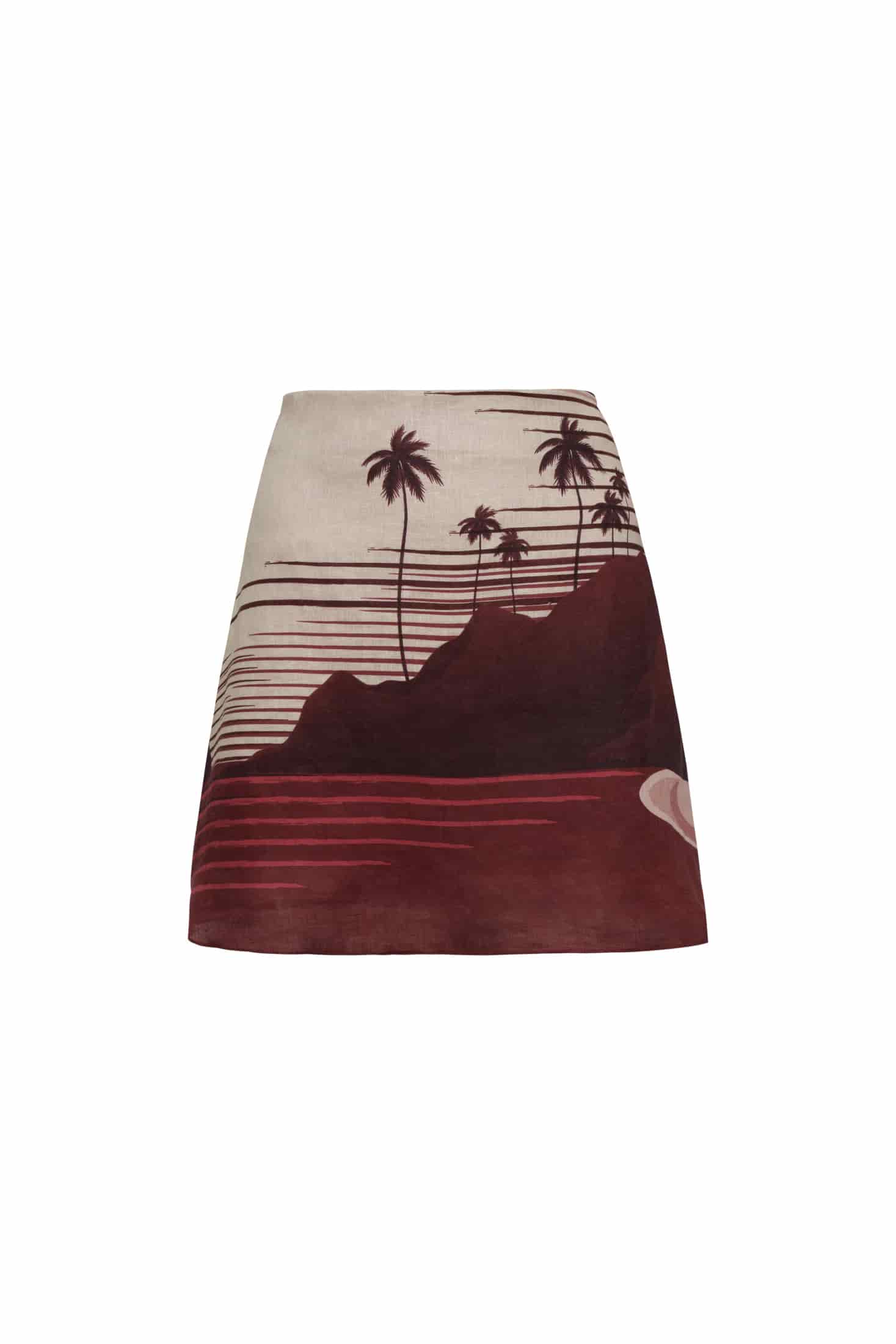 Carmelita Linen Mini Skirt / Red Tropical Landscape - miniatura 3
