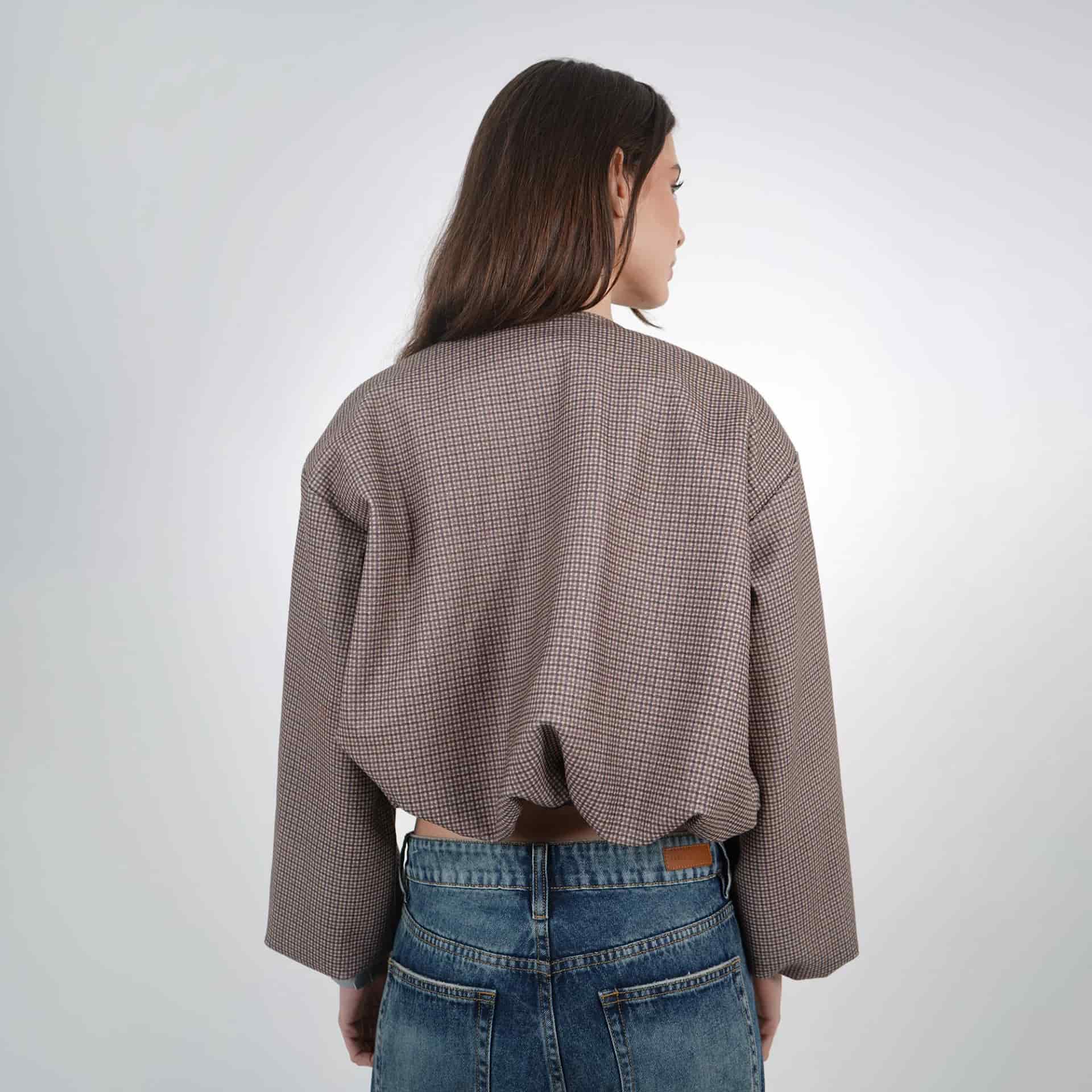 Chaqueta bomber estampado cuadros cuello redondo - miniatura 6
