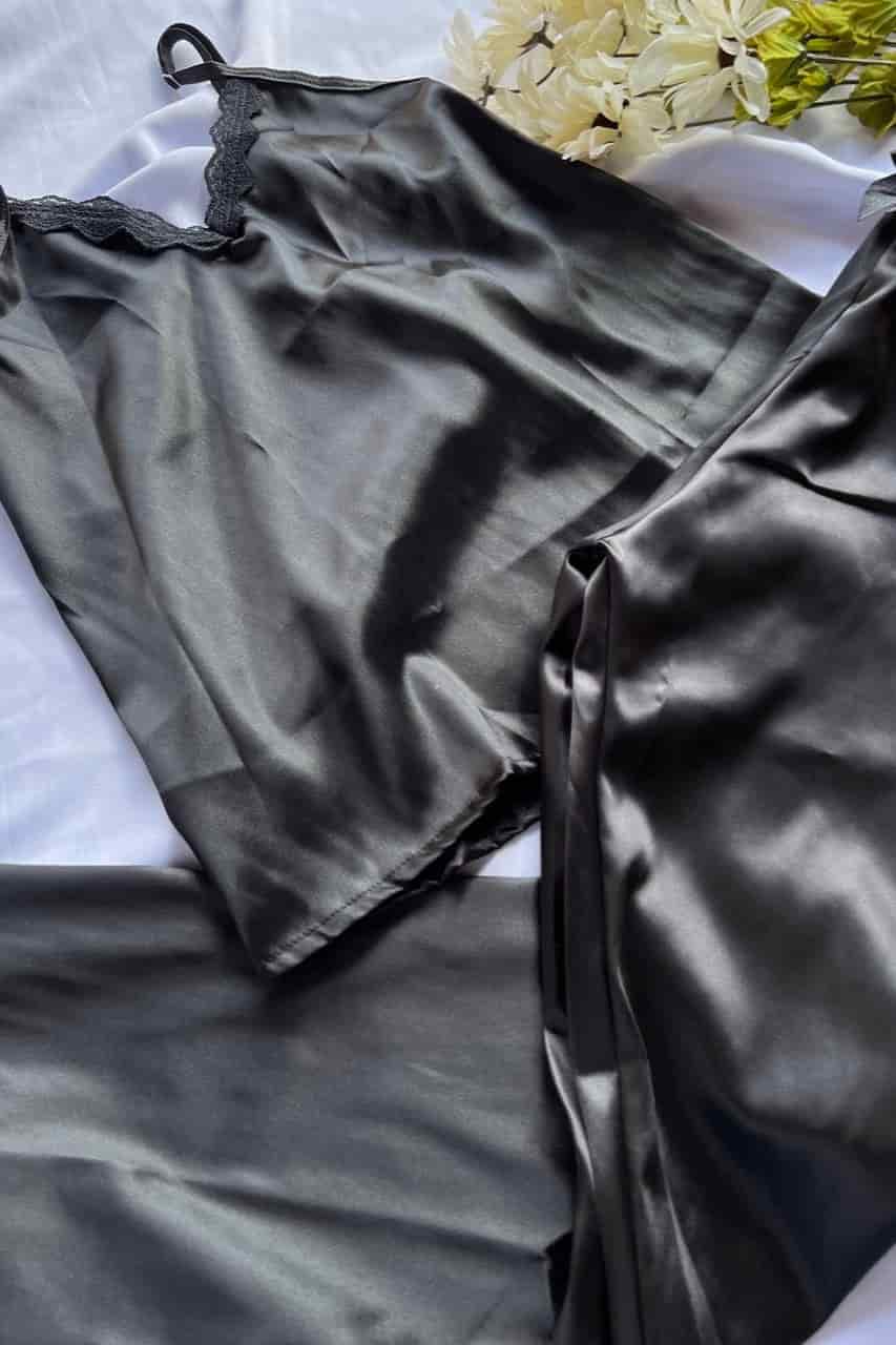 Pijama Pantalón Satín Negra - miniatura 4