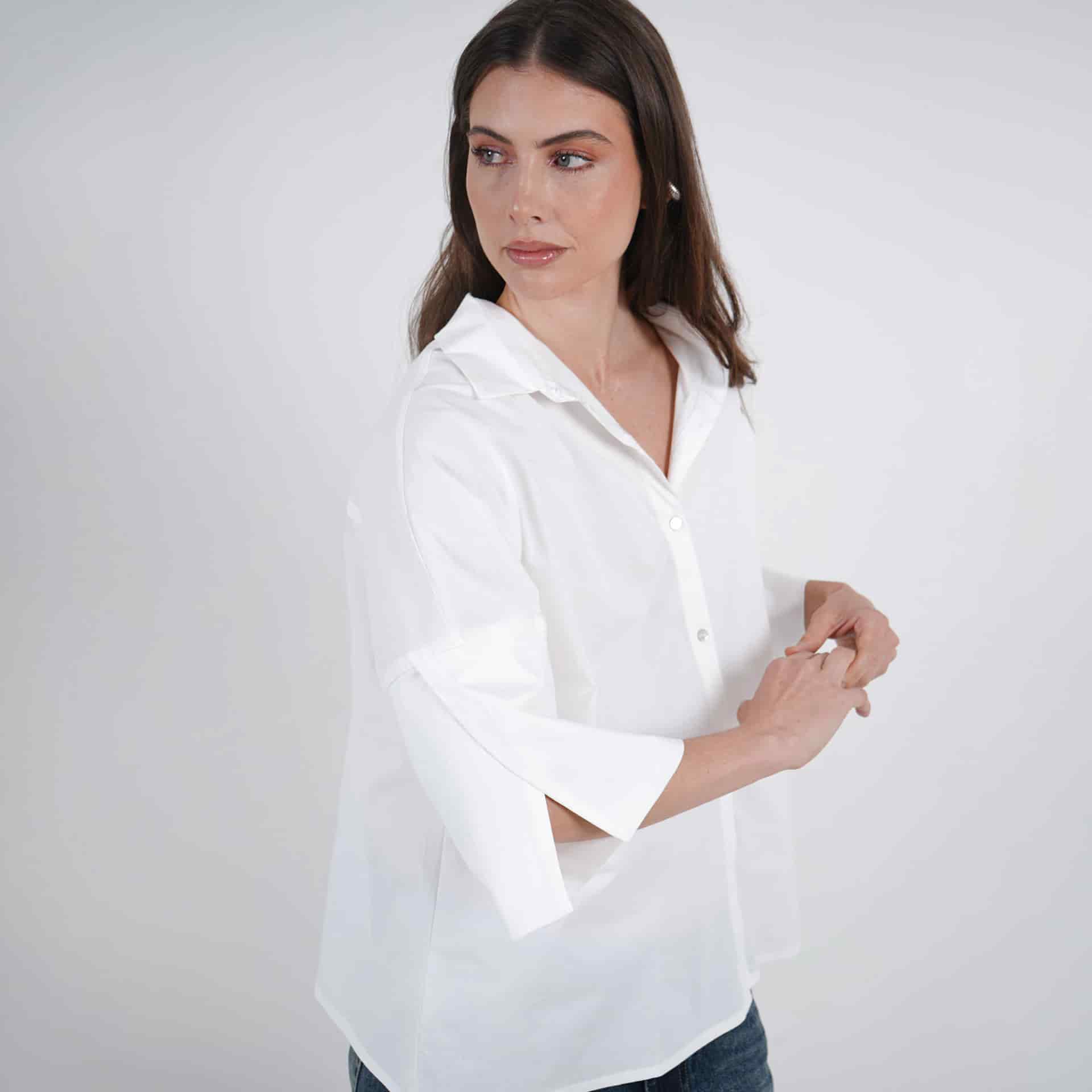 Blusa oversize abierta cuello camisero manga 3/4 - miniatura 6