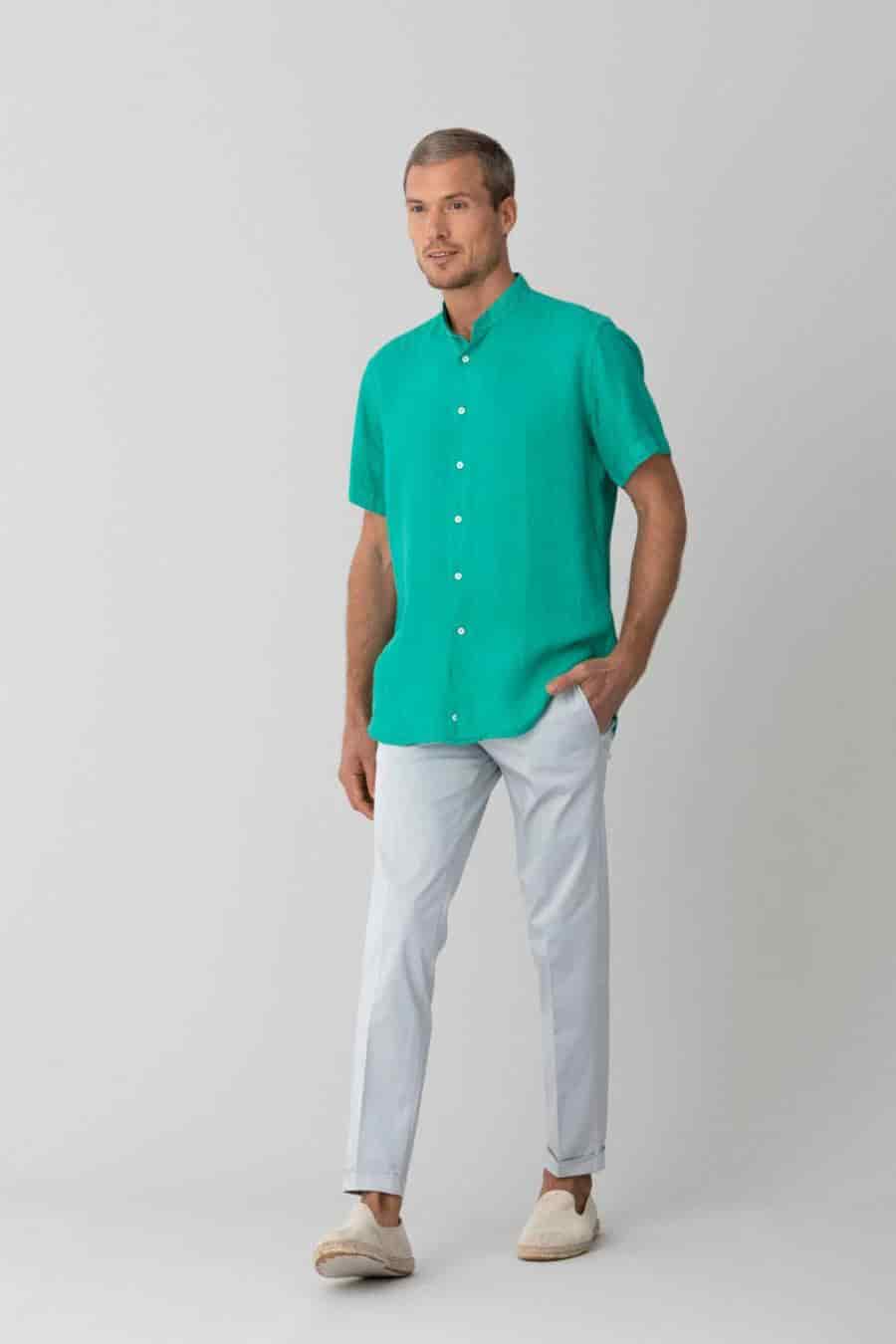 men’s linen shirt mao green basic - miniatura 5