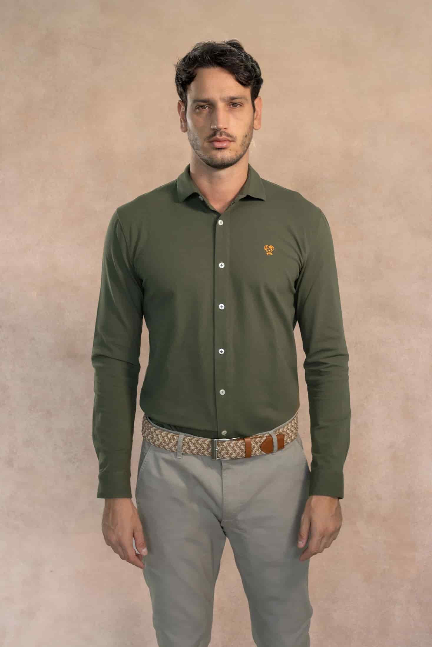 Camisa Antimanchas Piqu  Verde Militar - miniatura 1