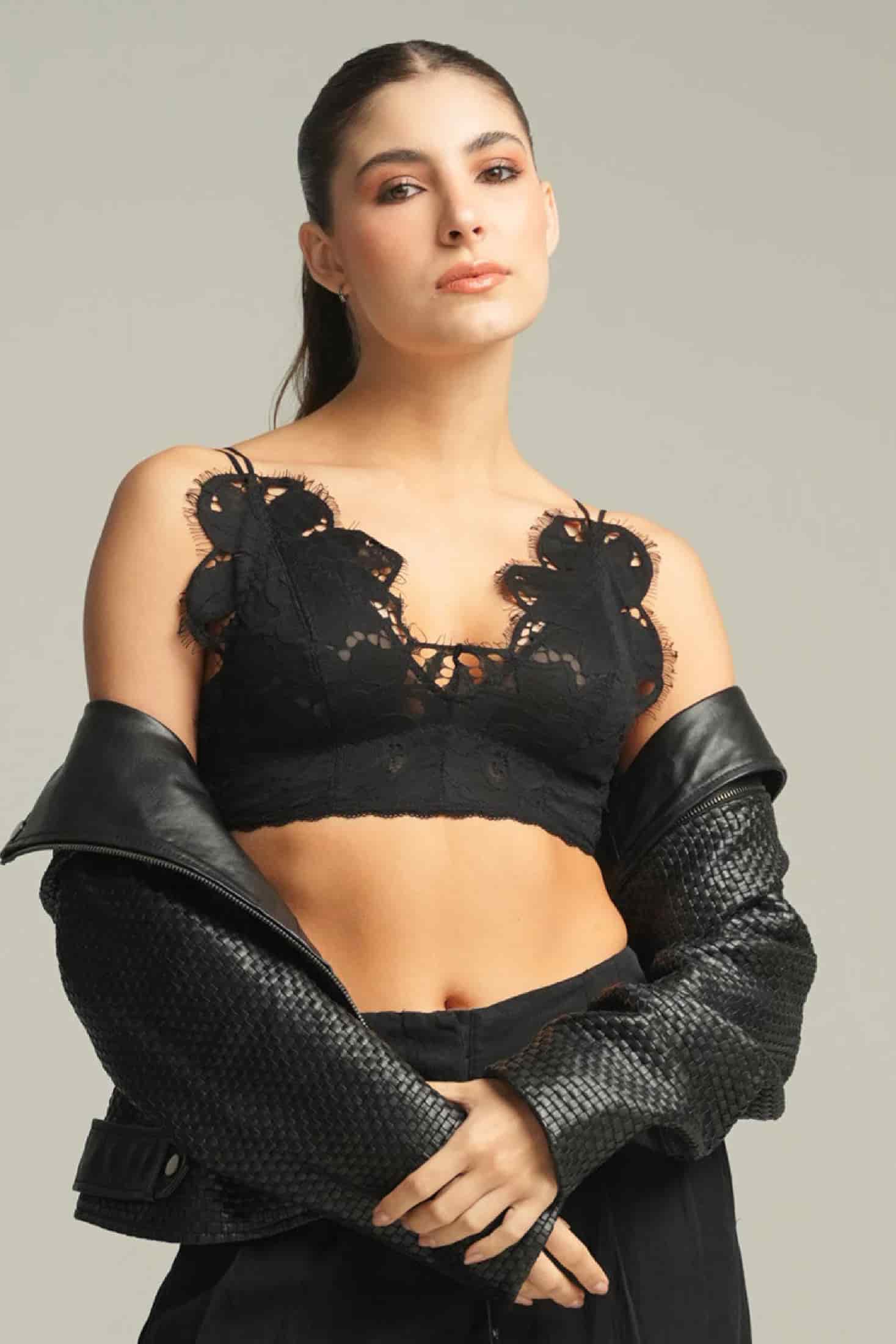 BRALETTE SIN ARO ELLIPSE ENCAJE ALGODÓN NEGRO - miniatura 1