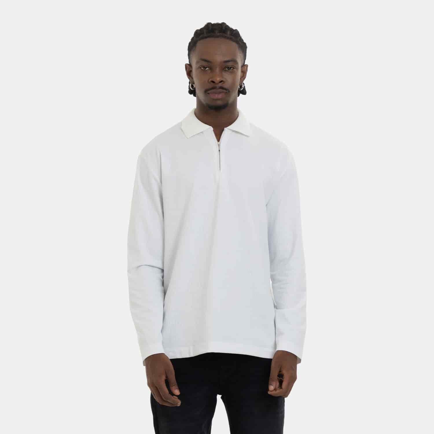 Zip Polo Sweatshirt White - miniatura 1