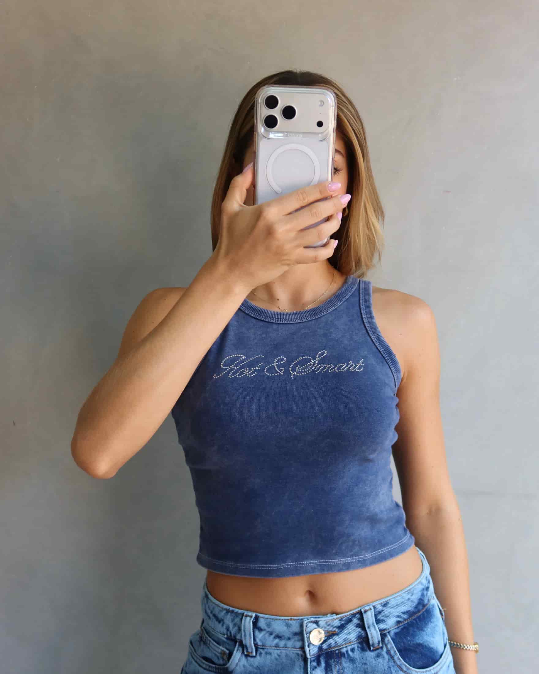 TANK TOP HOT & SMART AZUL WASHED - miniatura 3