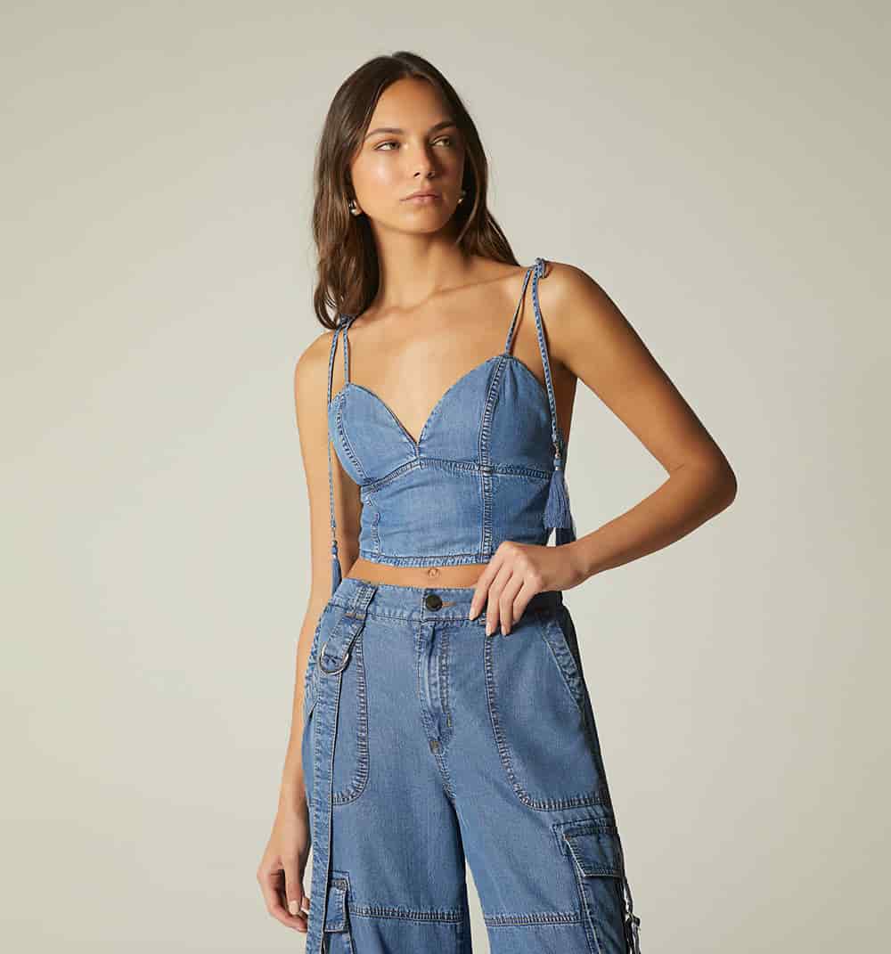 Crop top de tiras borla para mujer - miniatura 2