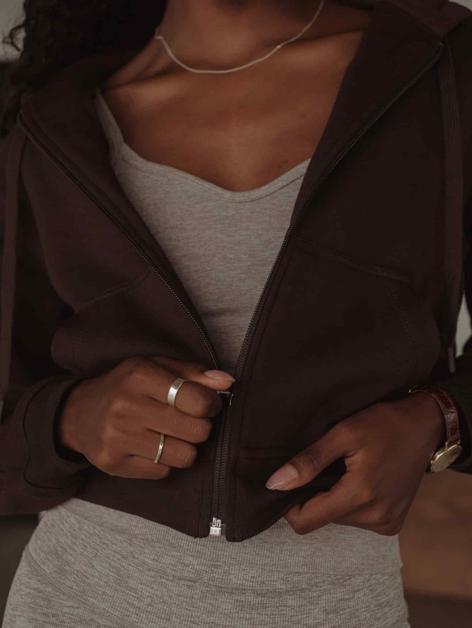 CROPPED ZIP HOODIE - DARK CHOCOLATE - miniatura 4