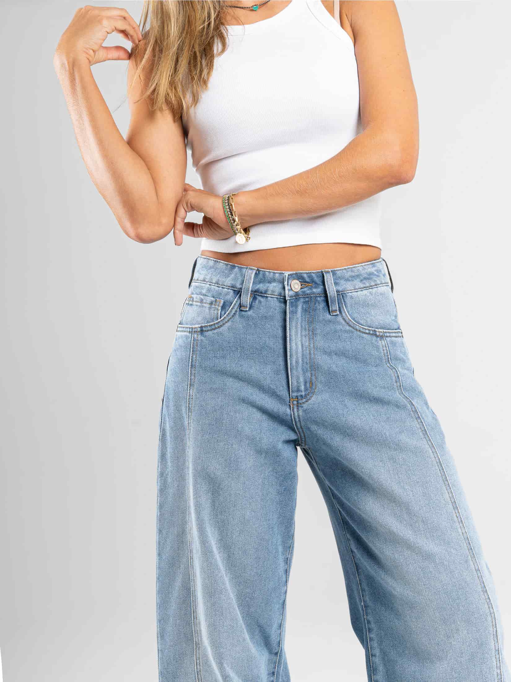 Ref: 066524 Jean wide leg, rígido, tiro medio, tono azul medio - miniatura 3