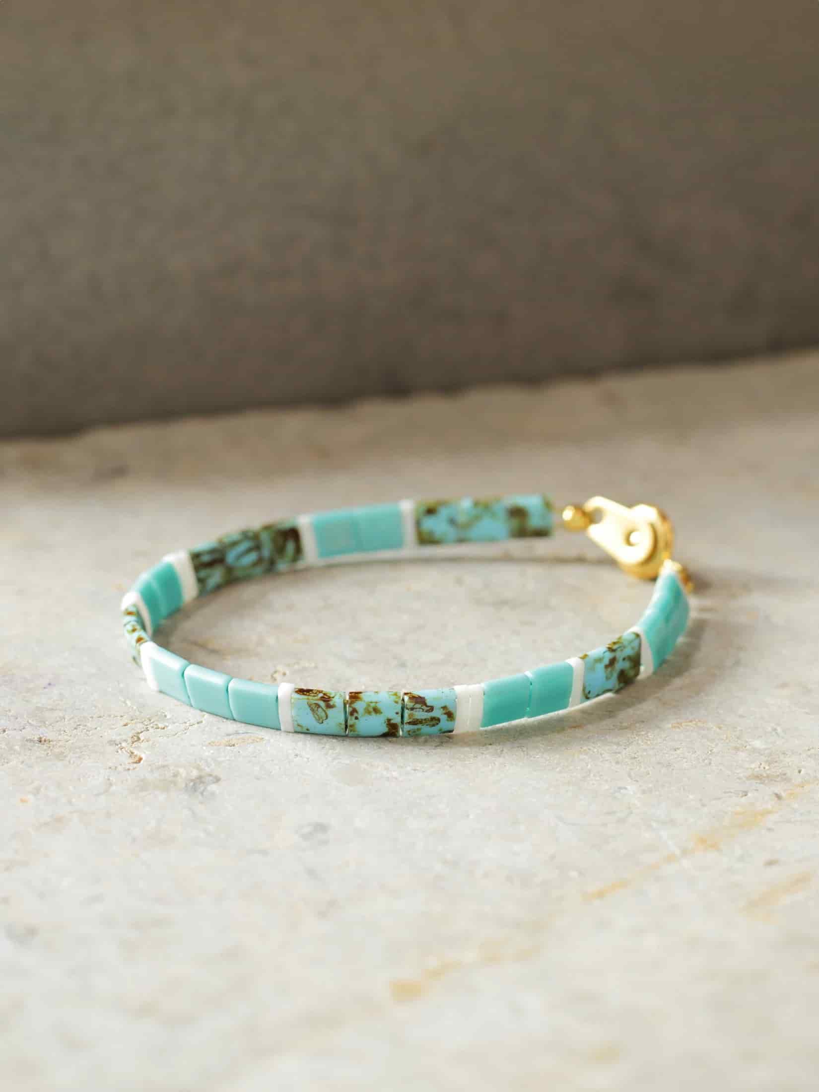 Brazalete Miyuki Tila Turquesa Marmolizada Nieve 5mm - miniatura 1