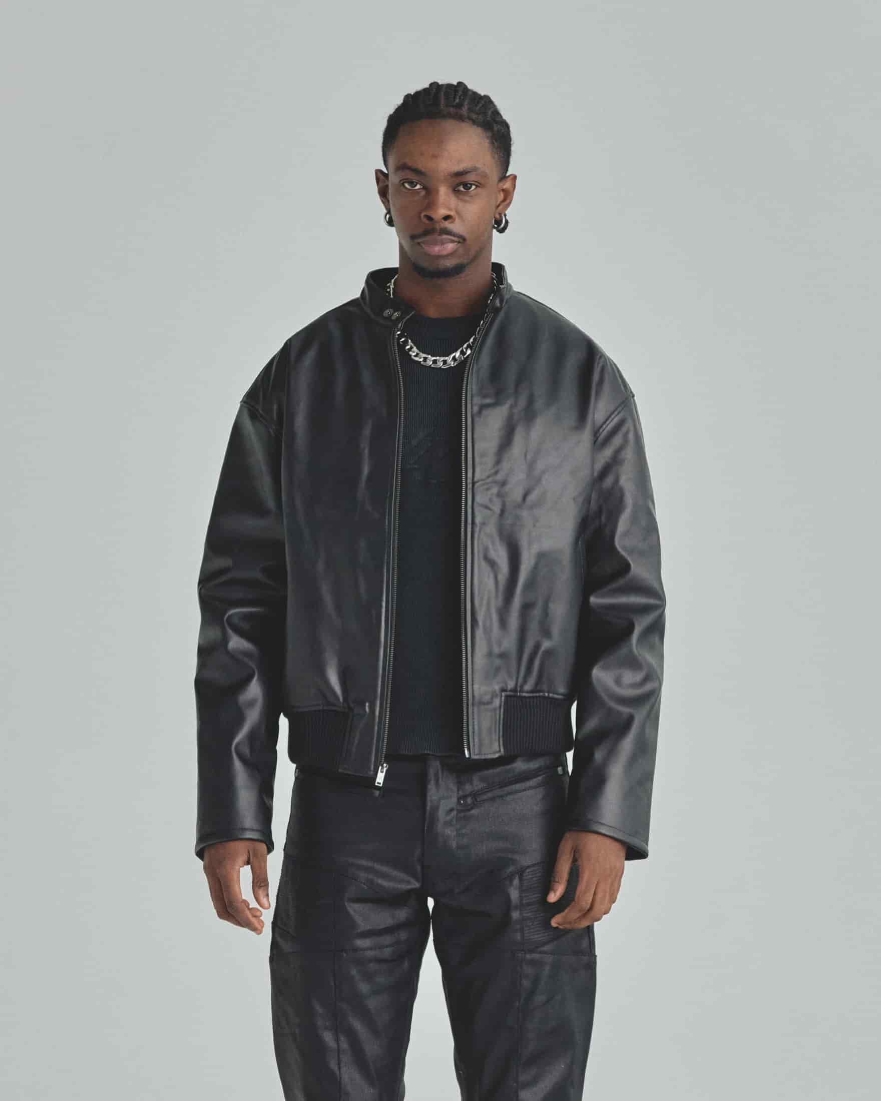 Spring Worn Logo Biker Jacket Black - miniatura 2